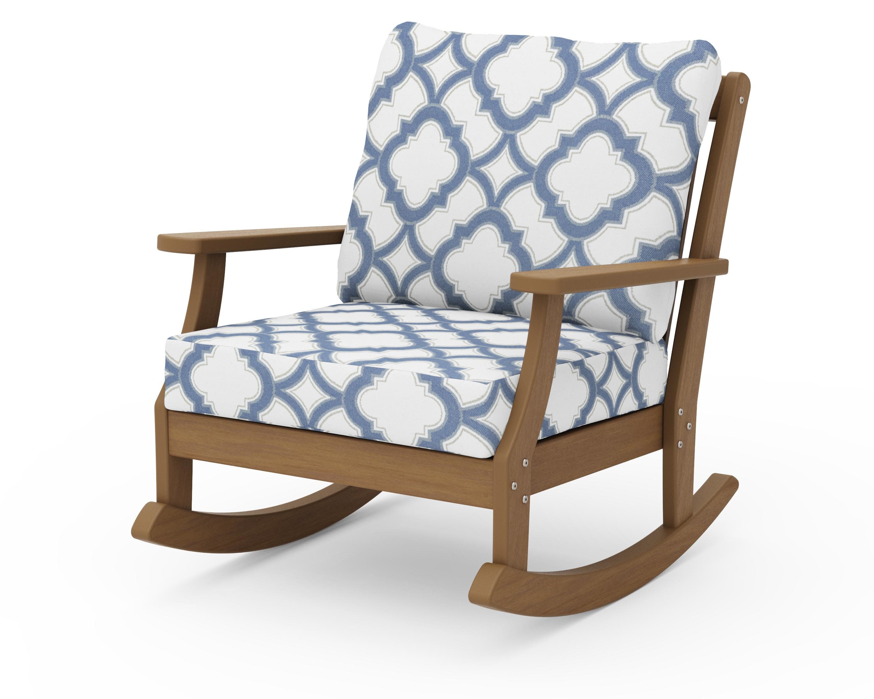 Braxton Deep Seating Rocking Chair in Natural / Trellis Sky Blue