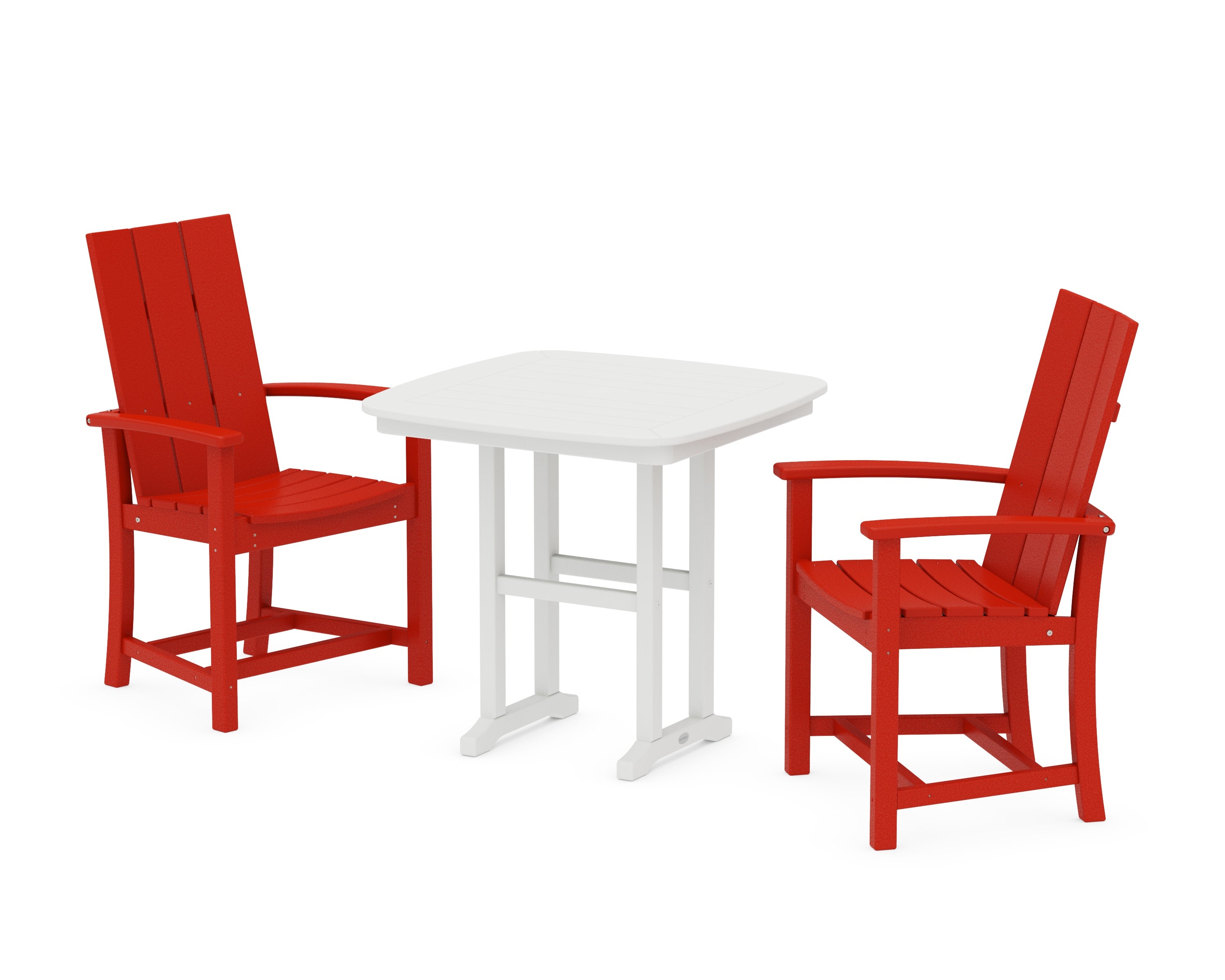 Modern Adirondack 3-Piece Dining Set in Sunset Red / White