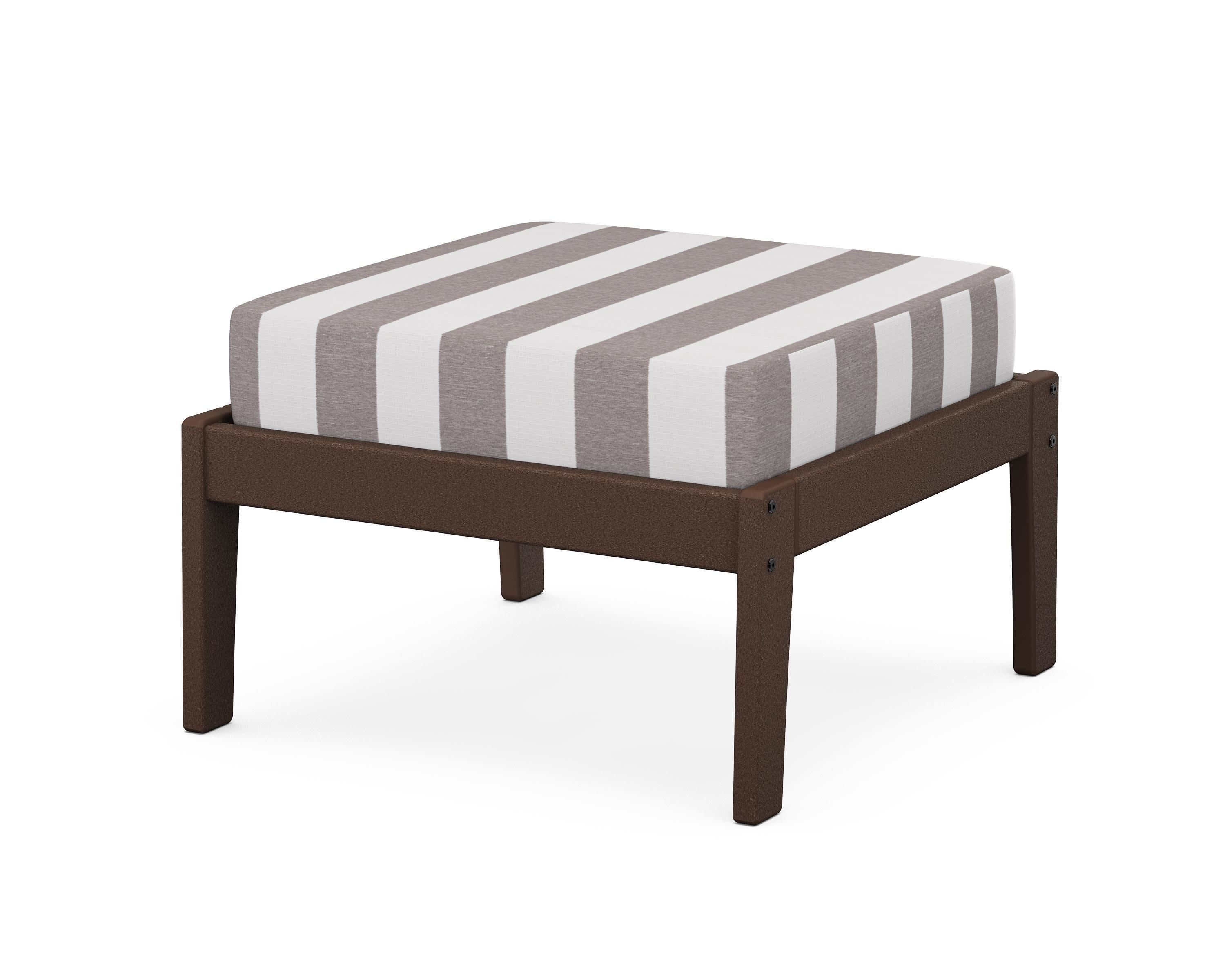 Deep Seating Ottoman in Mahogany / Cabana Stripe Grey Mist