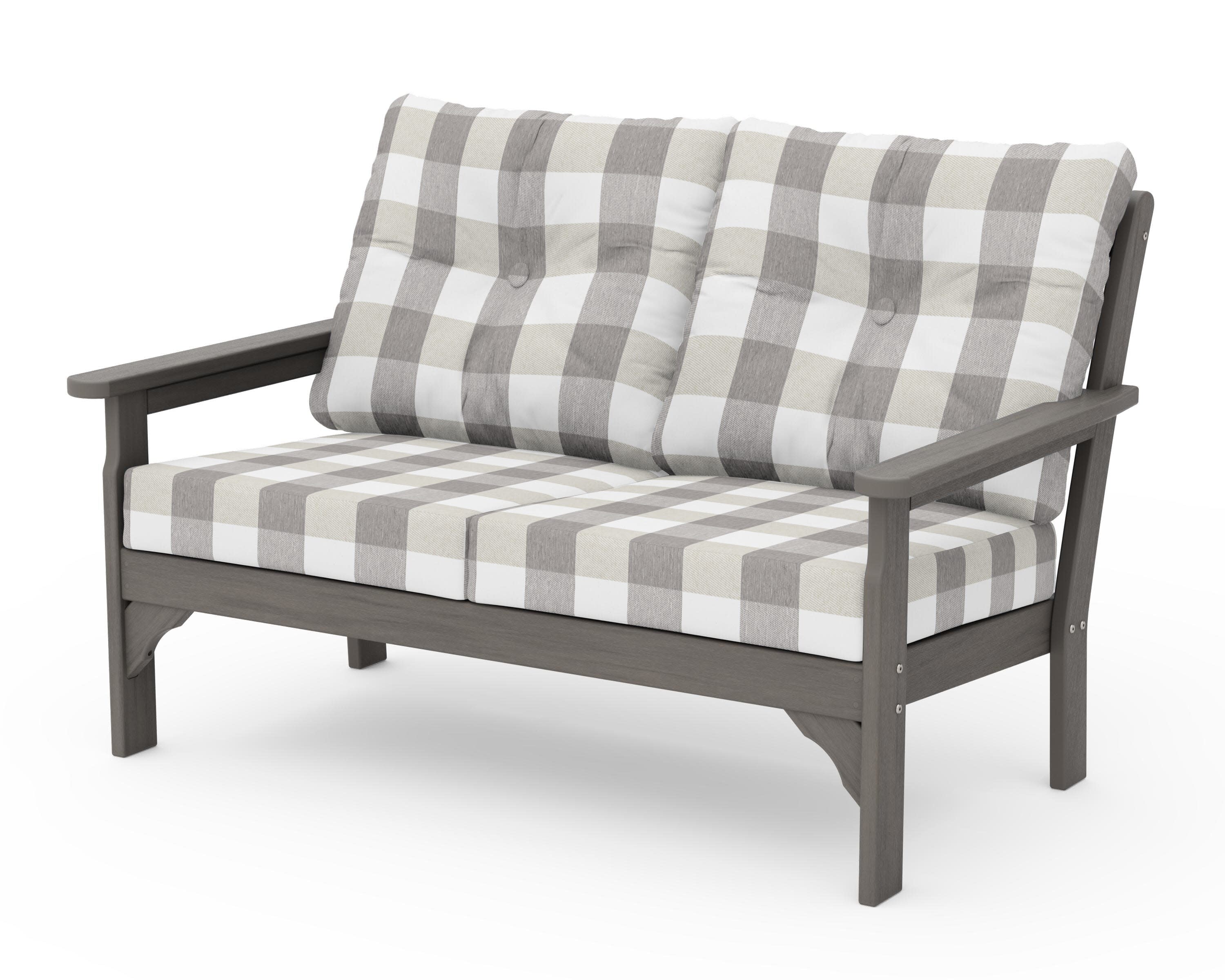 Vineyard Deep Seating Loveseat in Driftwood / Buffalo Plaid Grey Mist