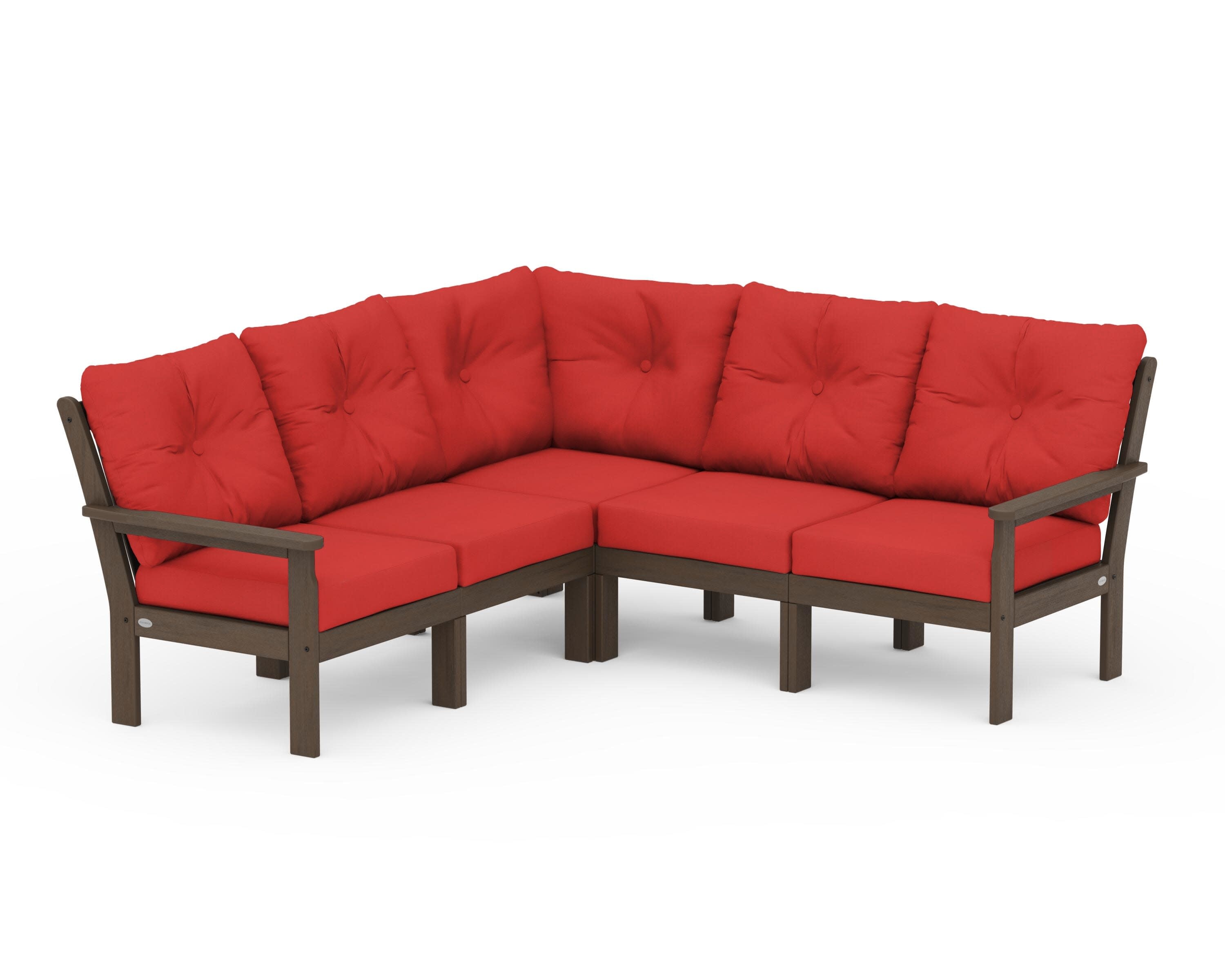 Vineyard 5-Piece Sectional in Kona / Crimson Linen