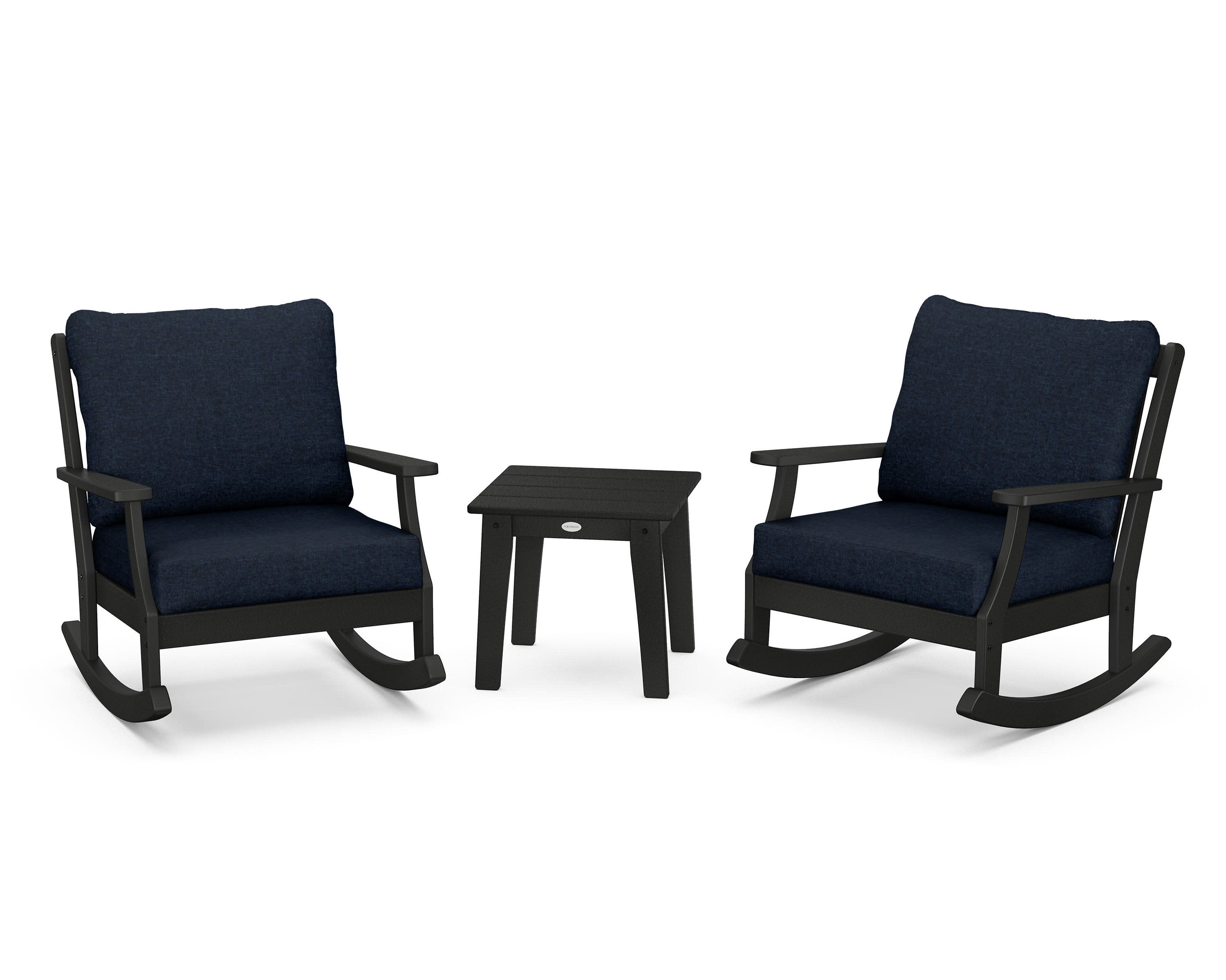 Braxton 3-Piece Deep Seating Rocker Set in Black / Marine Indigo