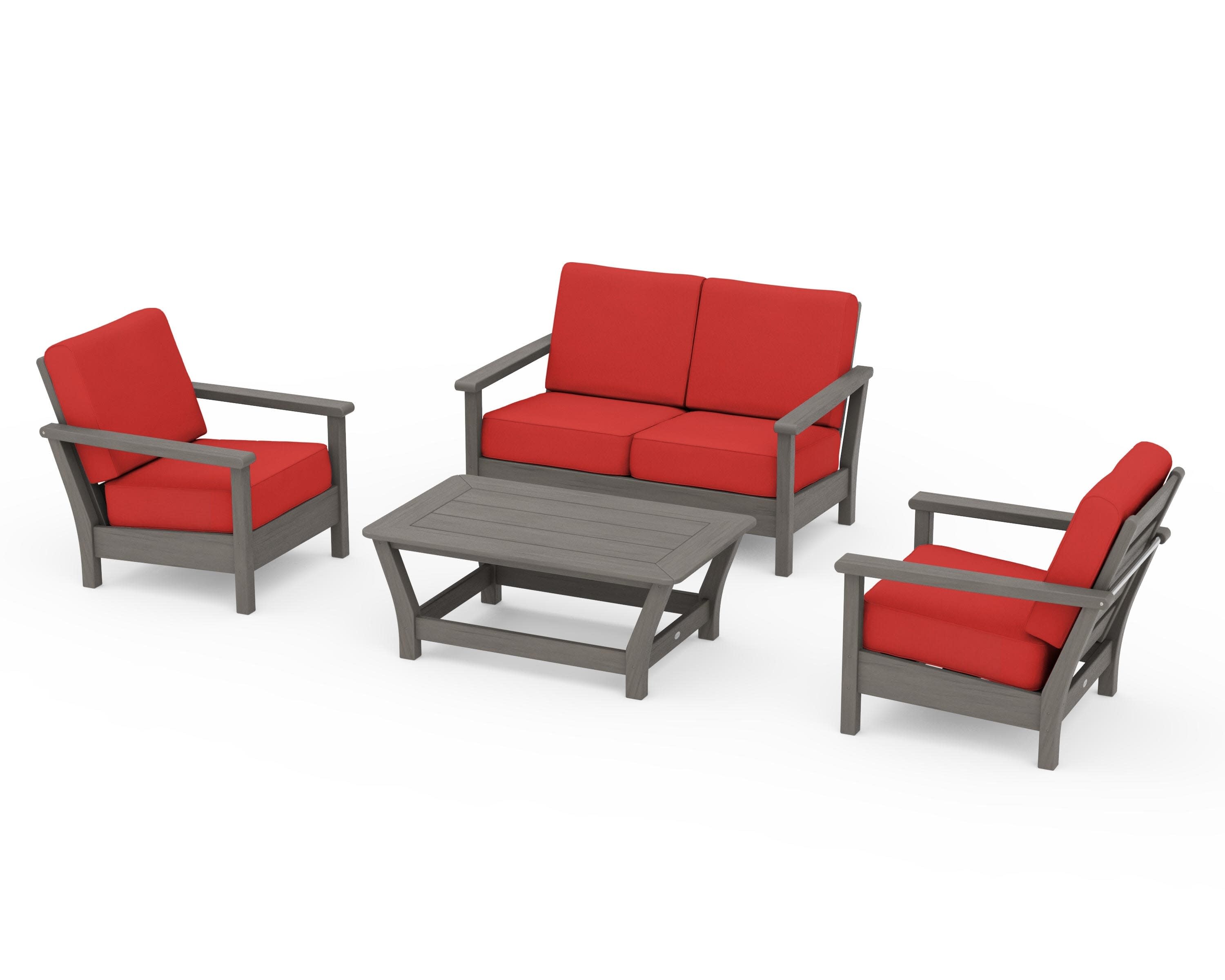 Harbour 4-Piece Deep Seating Set in Driftwood / Crimson Linen