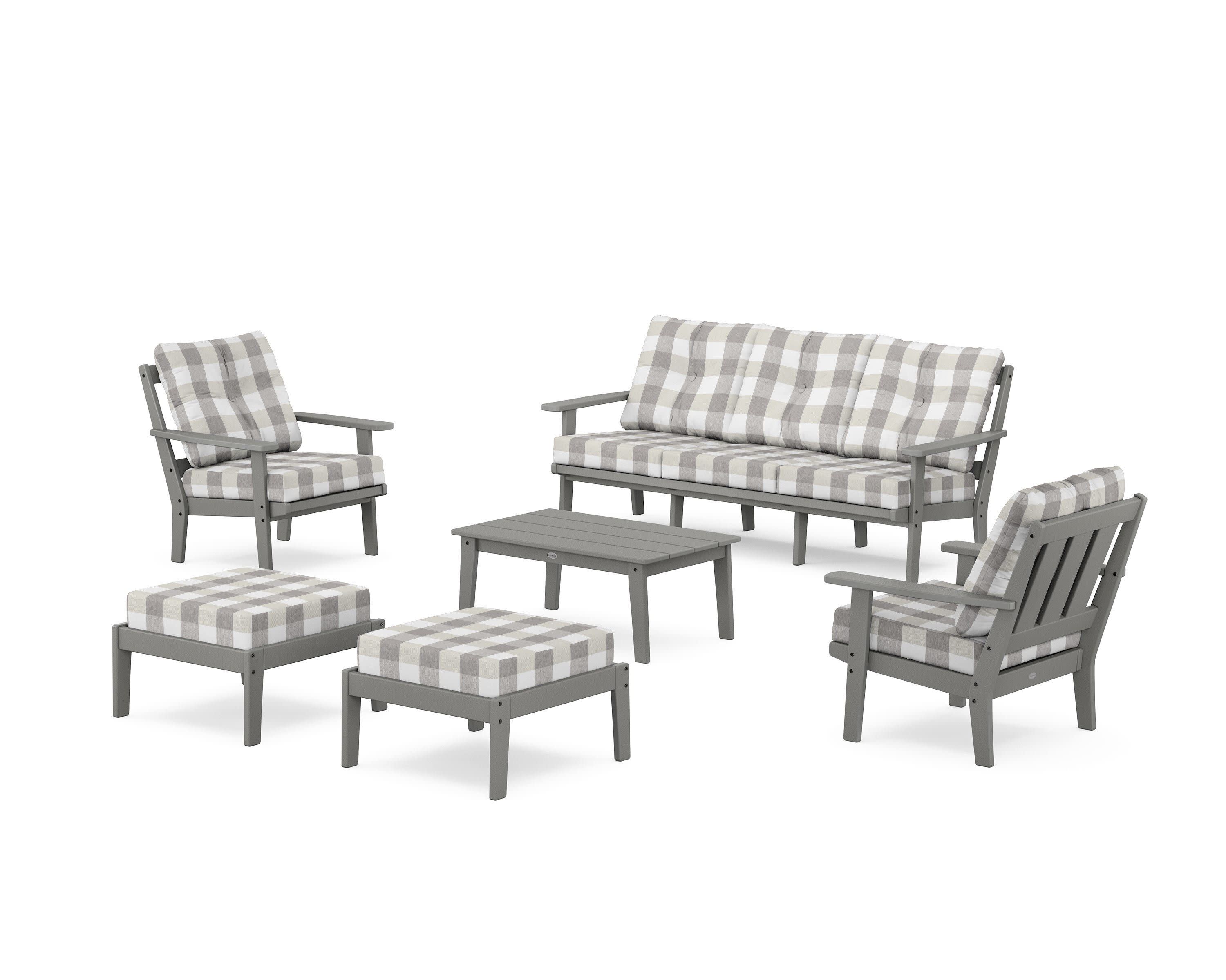 Oxford 6-Piece Lounge Sofa Set in Slate Grey / Buffalo Plaid Grey Mist
