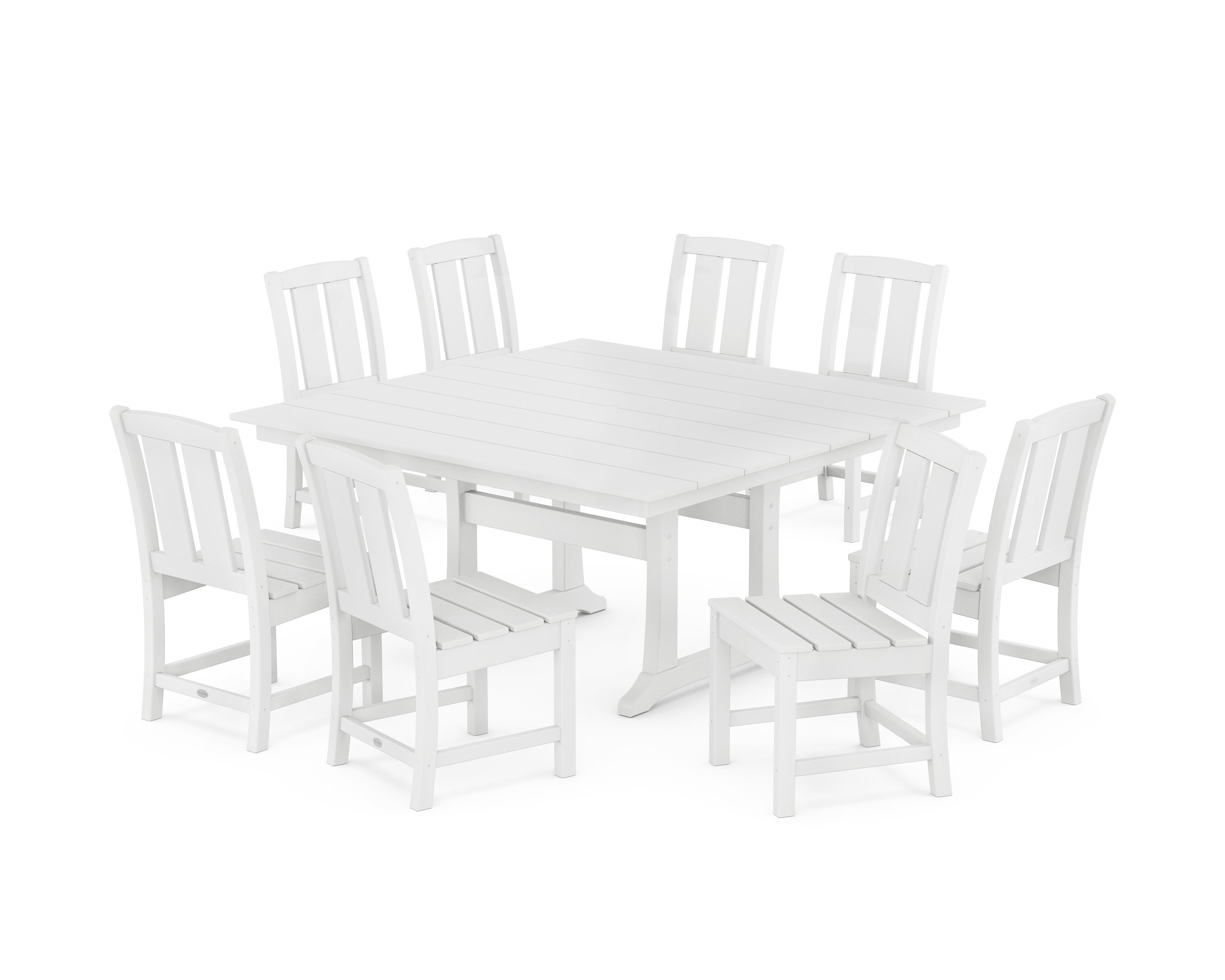 Mission Side Chair 9-Piece Square Farmhouse Dining Set with Trestle Legs in White