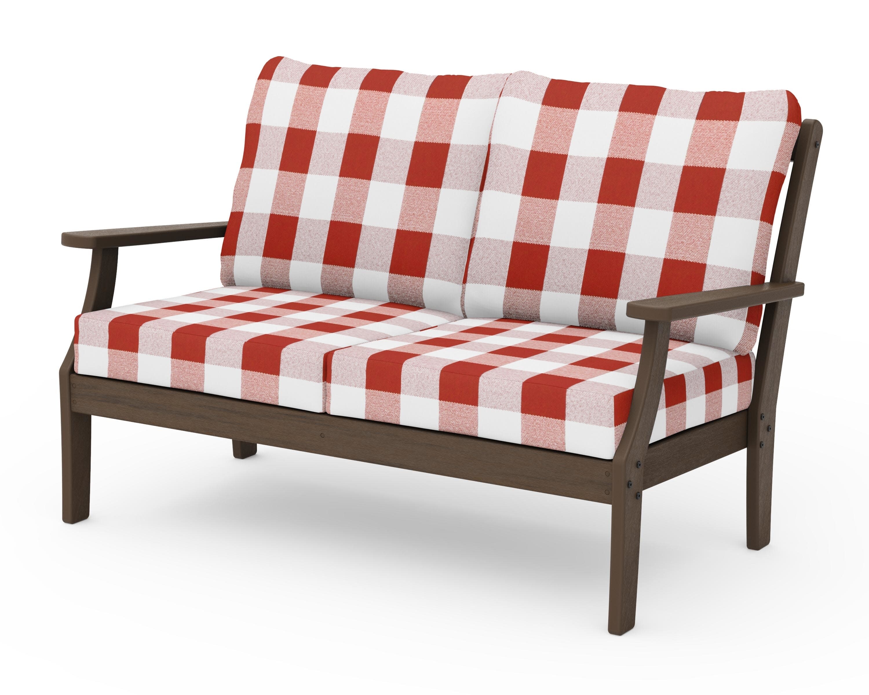 Braxton Deep Seating Loveseat in Kona / Buffalo Plaid Crimson