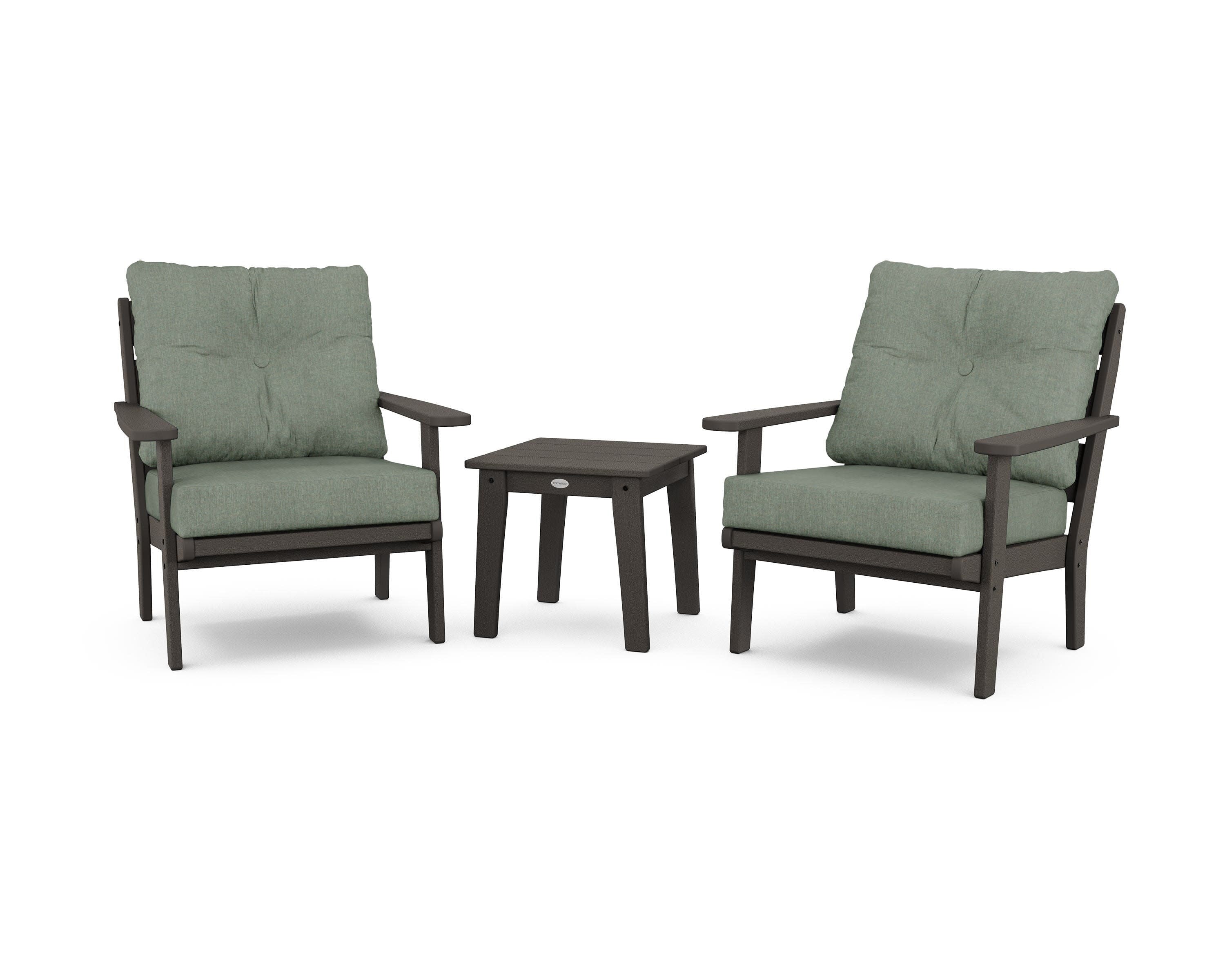 Lakeside 3-Piece Deep Seating Chair Set in Vintage Coffee / Cast Sage