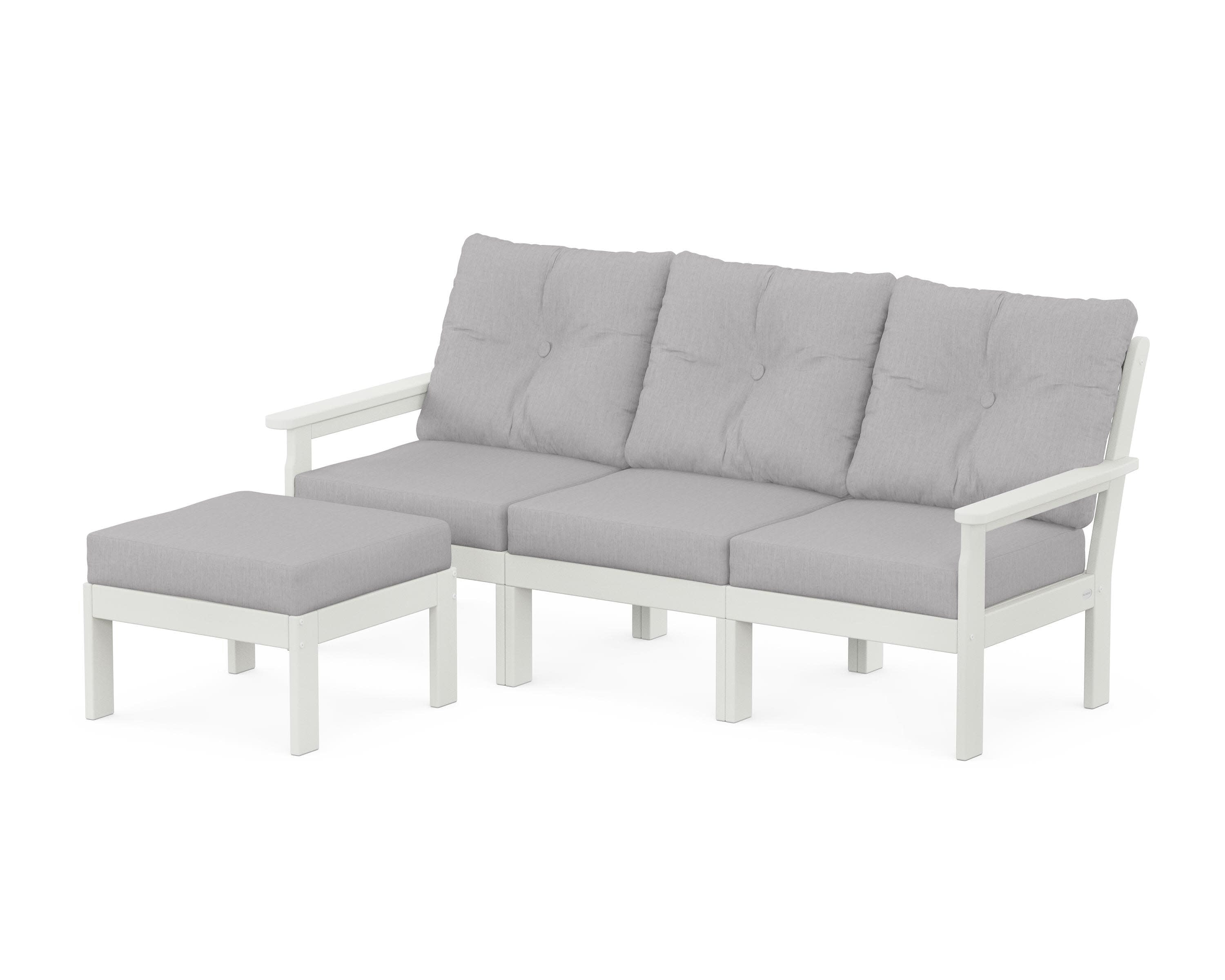 Vineyard 4-Piece Sectional with Ottoman in Vintage White / Granite
