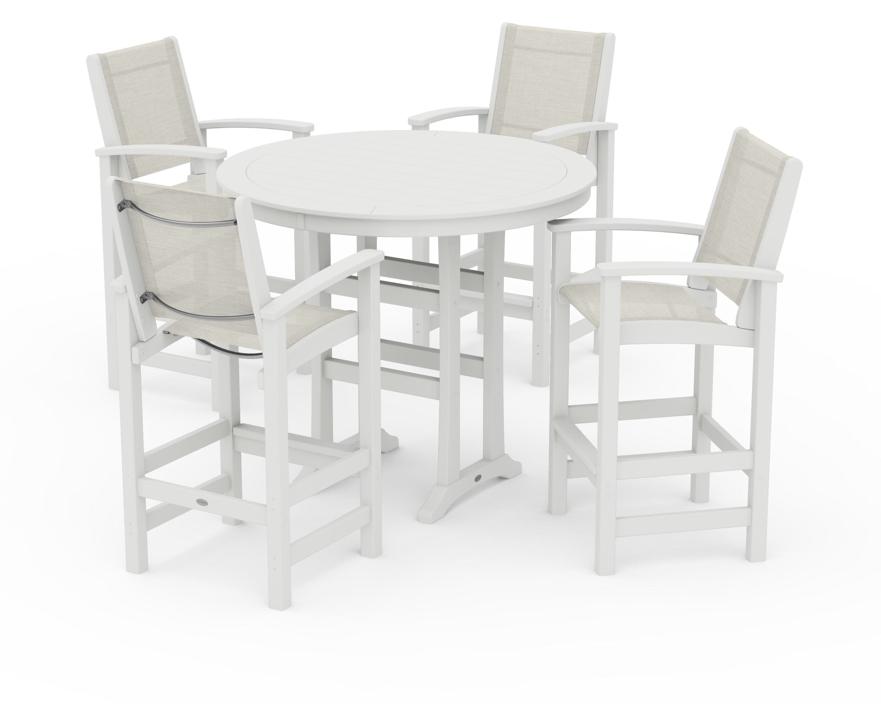 Coastal 5-Piece Nautical Trestle Bar Set in Vintage White / Parchment Sling