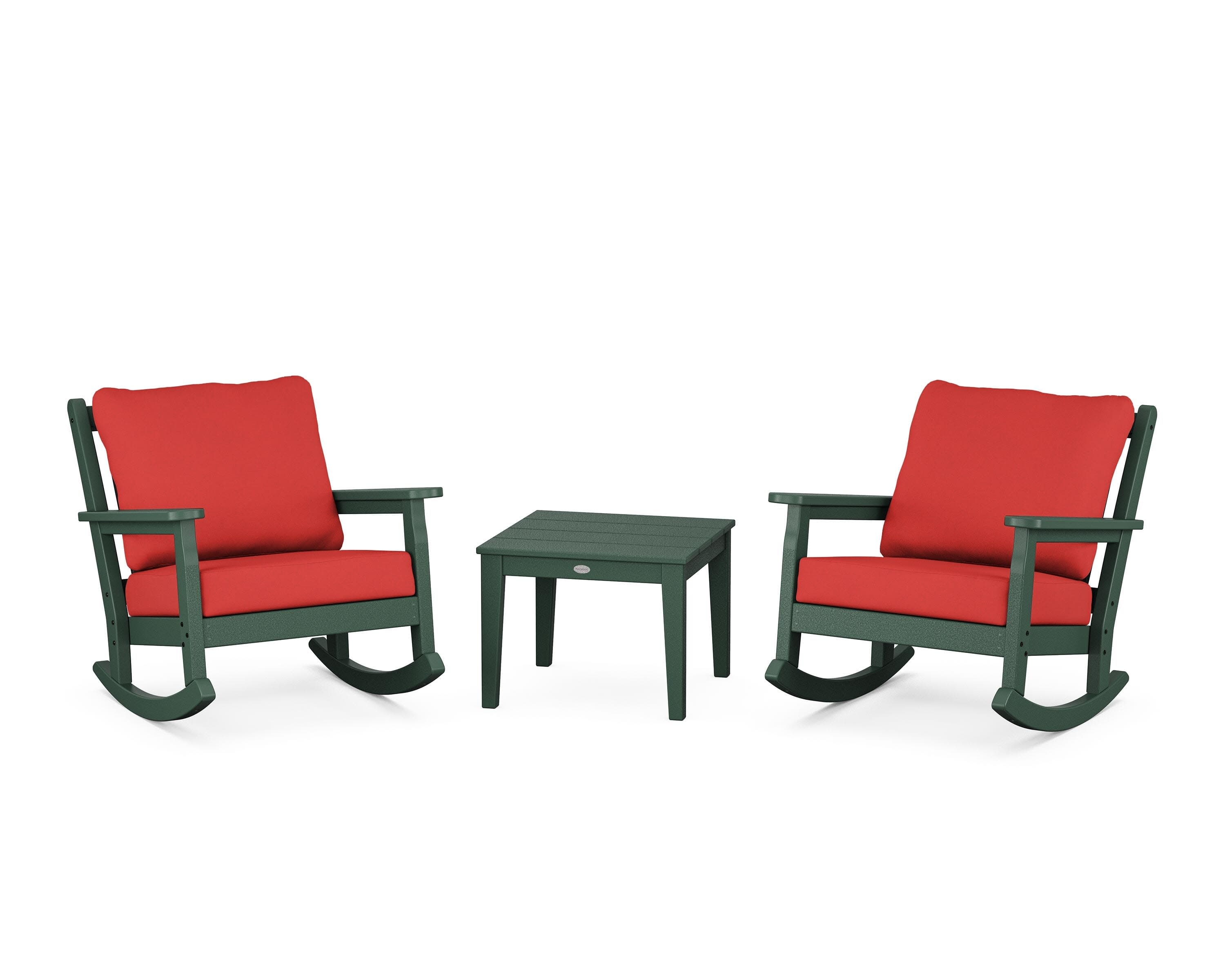 Chippendale 3-Piece Deep Seating Rocker Set in Green / Crimson Linen