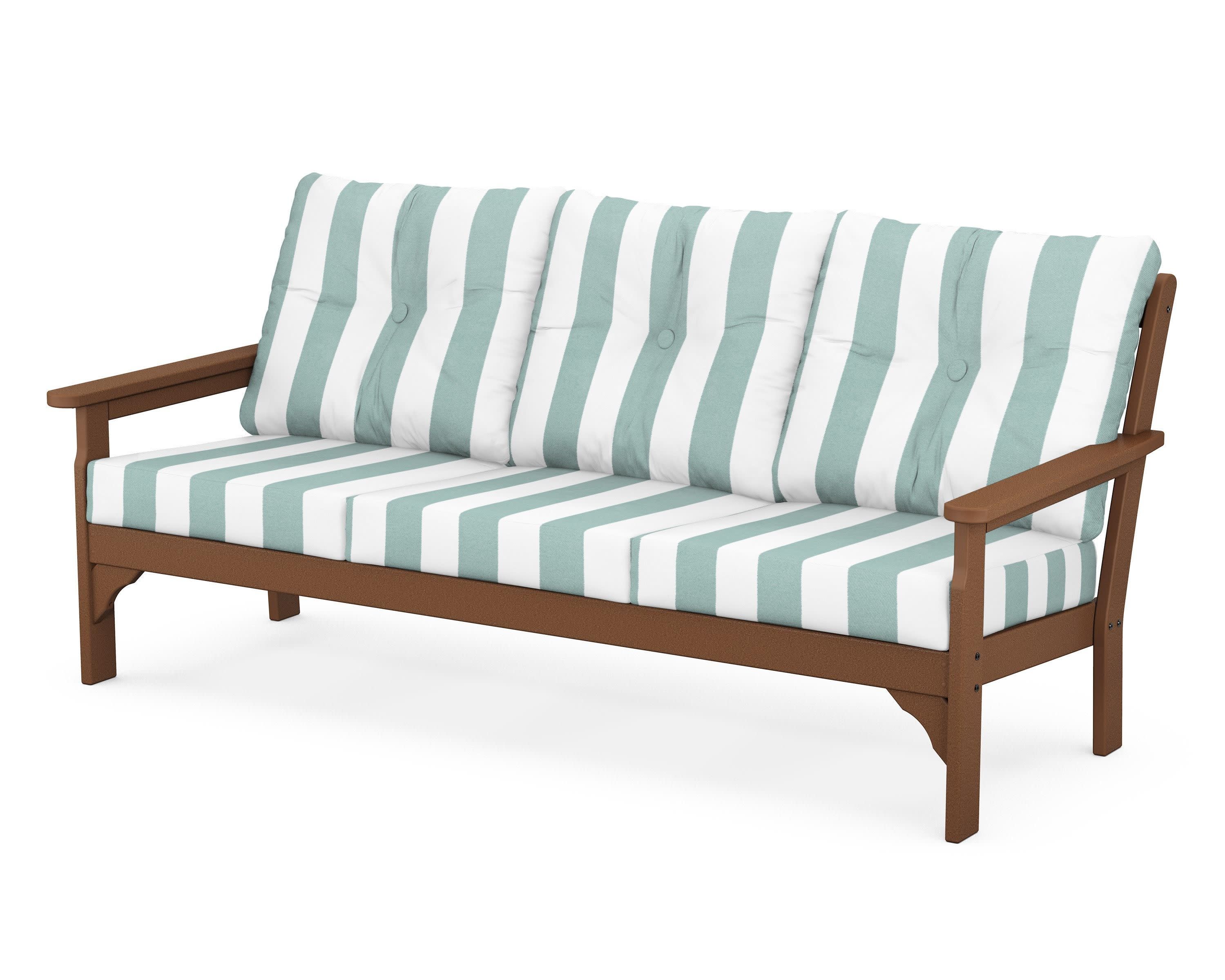 Vineyard Deep Seating Sofa in Teak / Cabana Stripe Glacier Spa