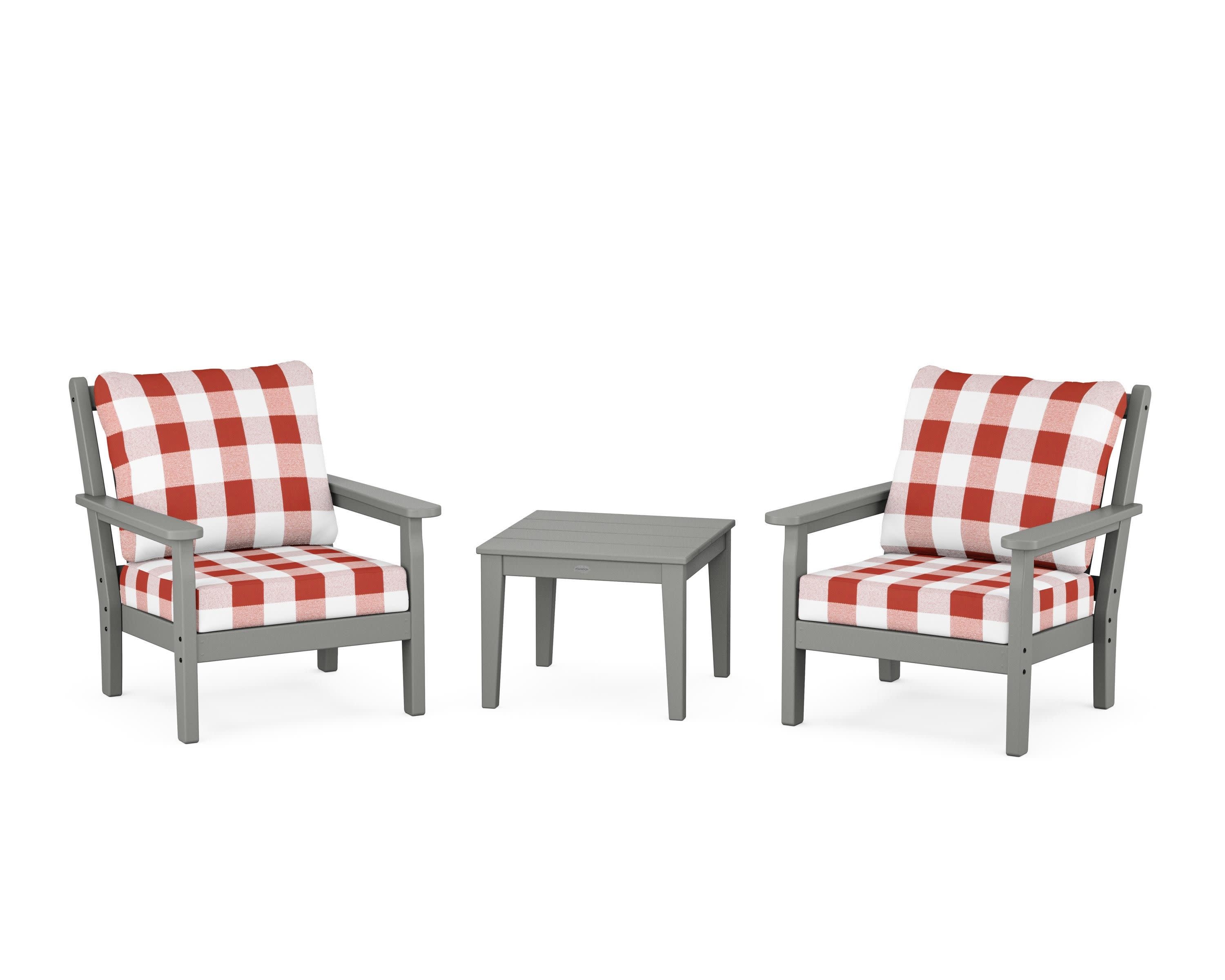 Chippendale 3-Piece Deep Seating Set in Slate Grey / Buffalo Plaid Crimson
