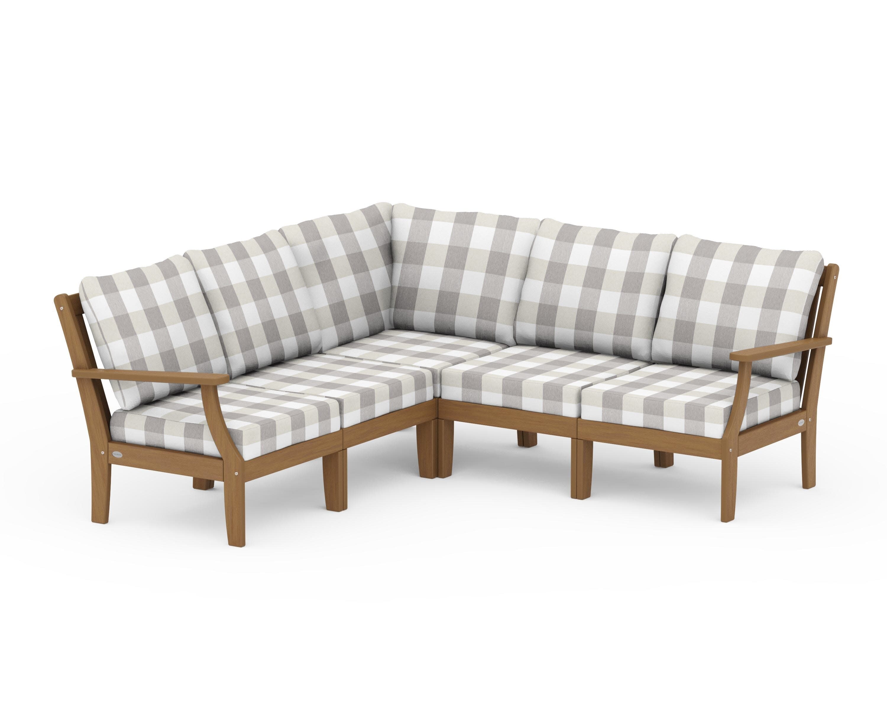 Braxton Modular 5-Piece Deep Seating Set in Natural / Buffalo Plaid Grey Mist