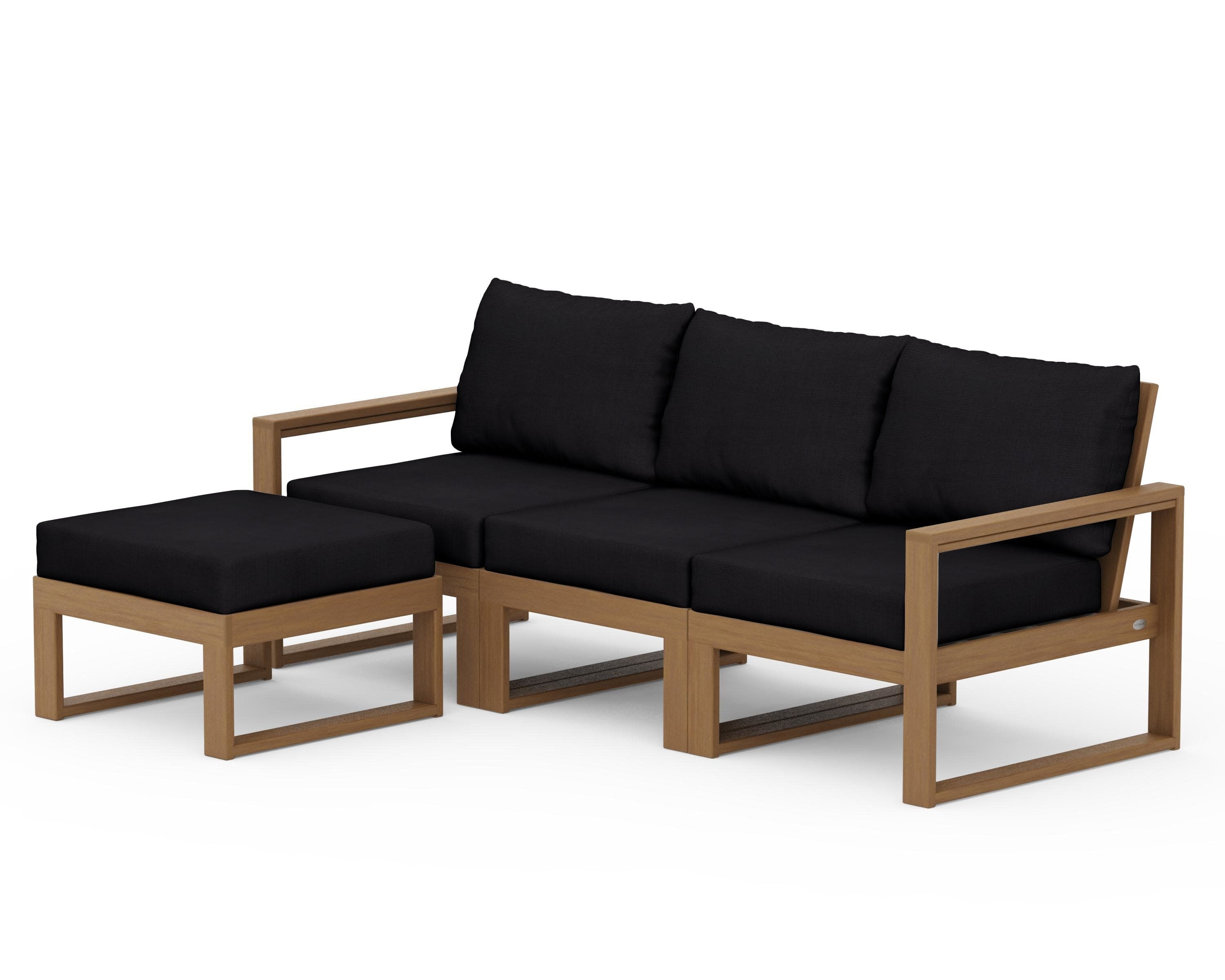 EDGE 4-Piece Modular Deep Seating Set with Ottoman in Natural / Midnight Linen
