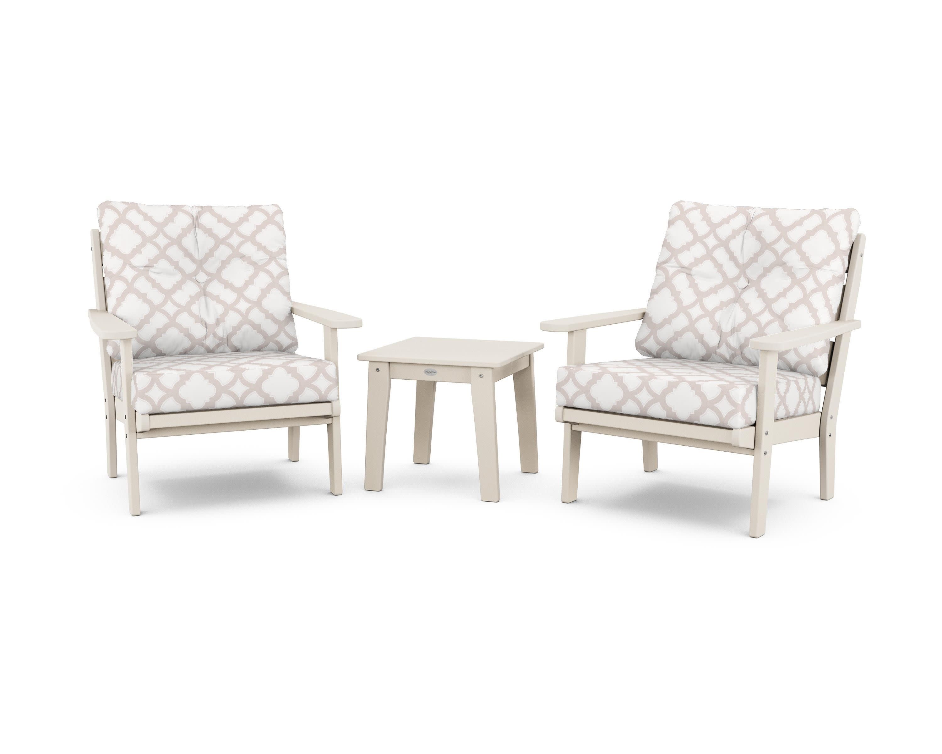 Lakeside 3-Piece Deep Seating Chair Set in Sand / Trellis Dune Burlap