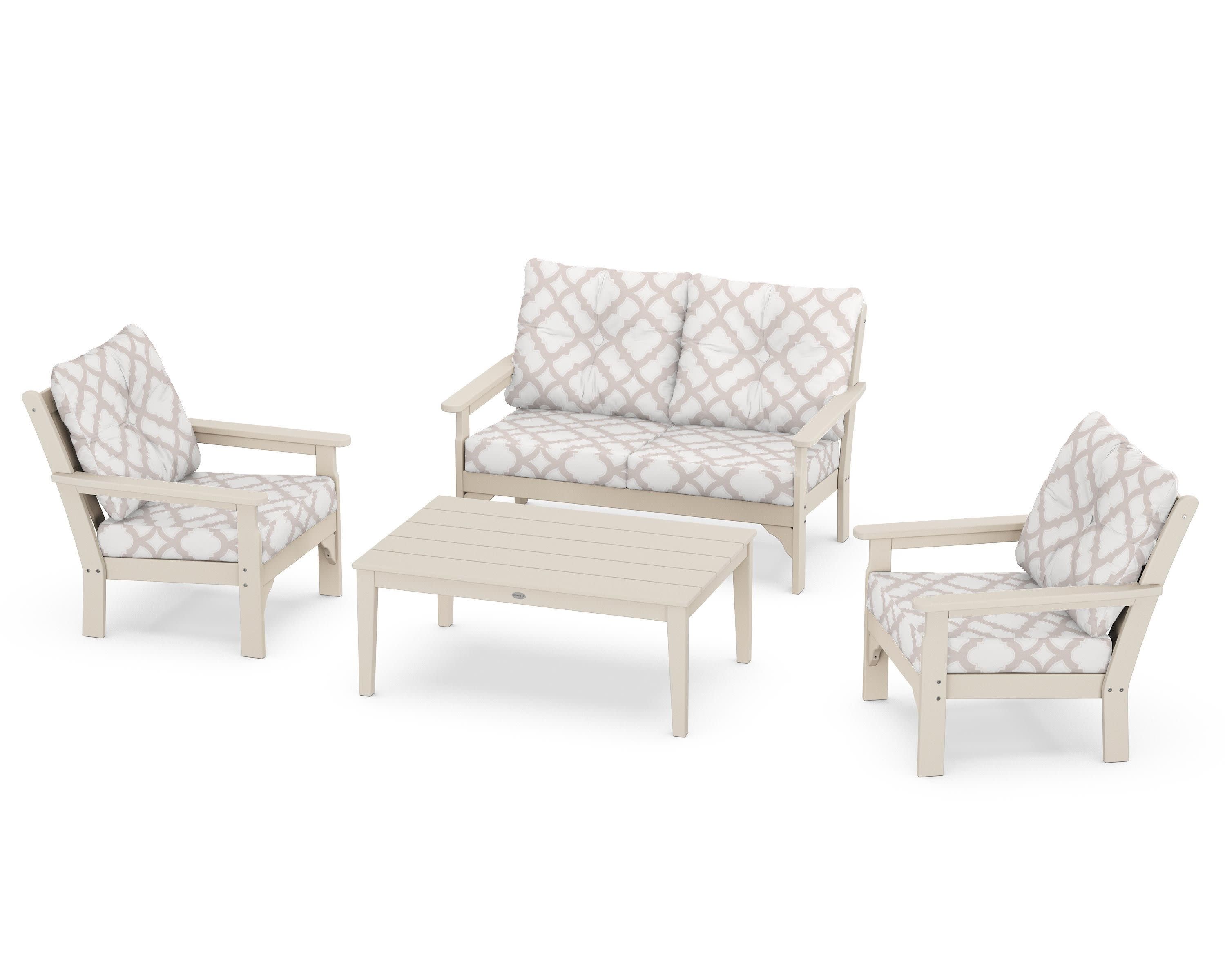 Vineyard 4-Piece Deep Seating Set in Sand / Trellis Dune Burlap