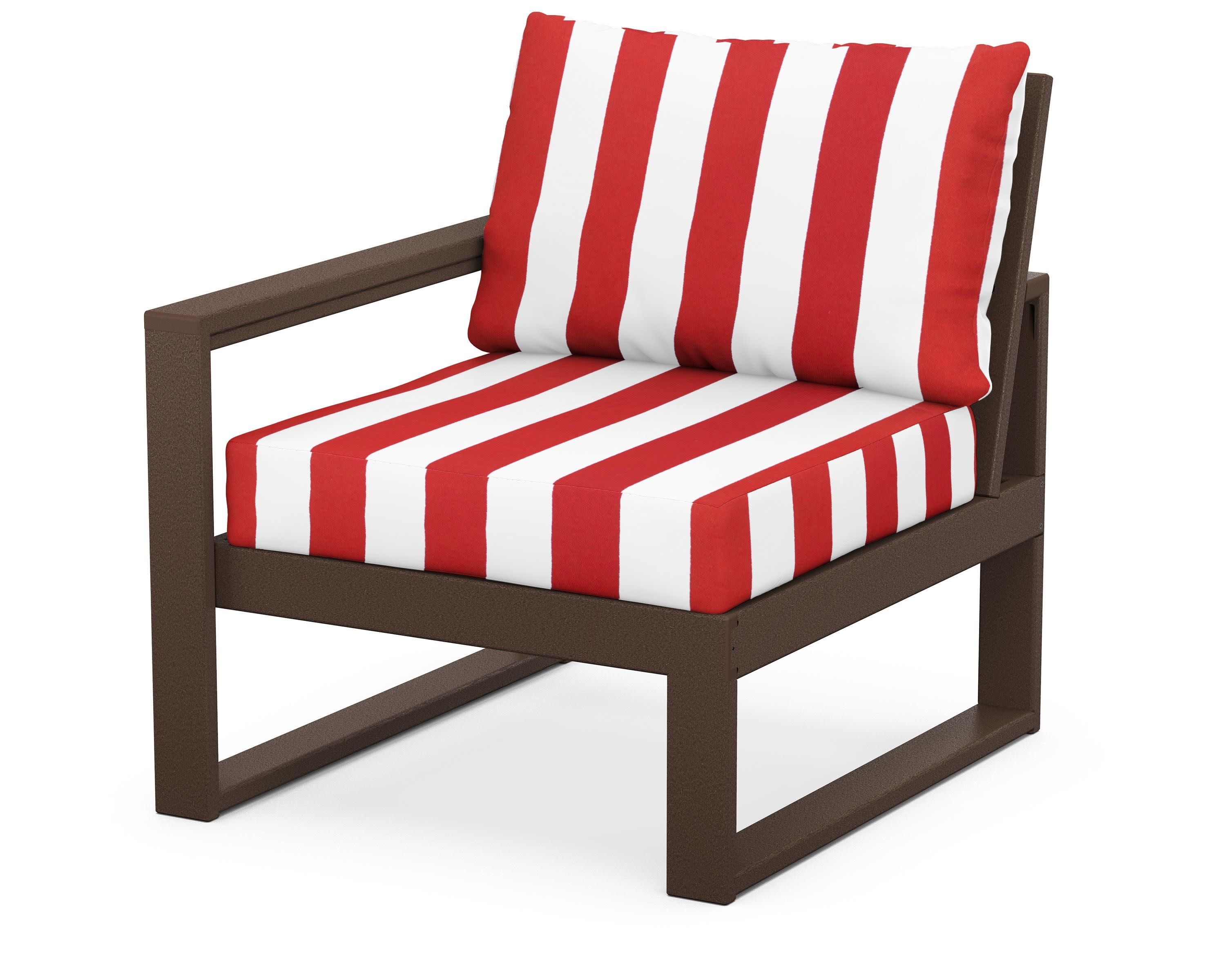 EDGE Modular Left Arm Chair in Mahogany / Cabana Stripe Crimson