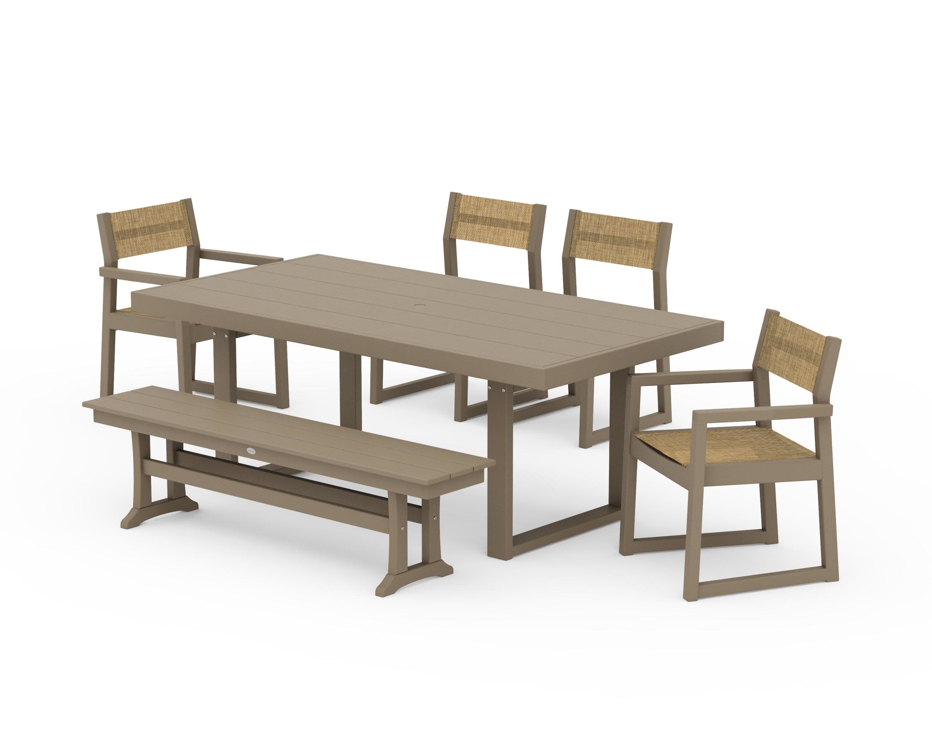 EDGE Sling 6-Piece Dining Set with Bench in Vintage Sahara / Burlap Sling