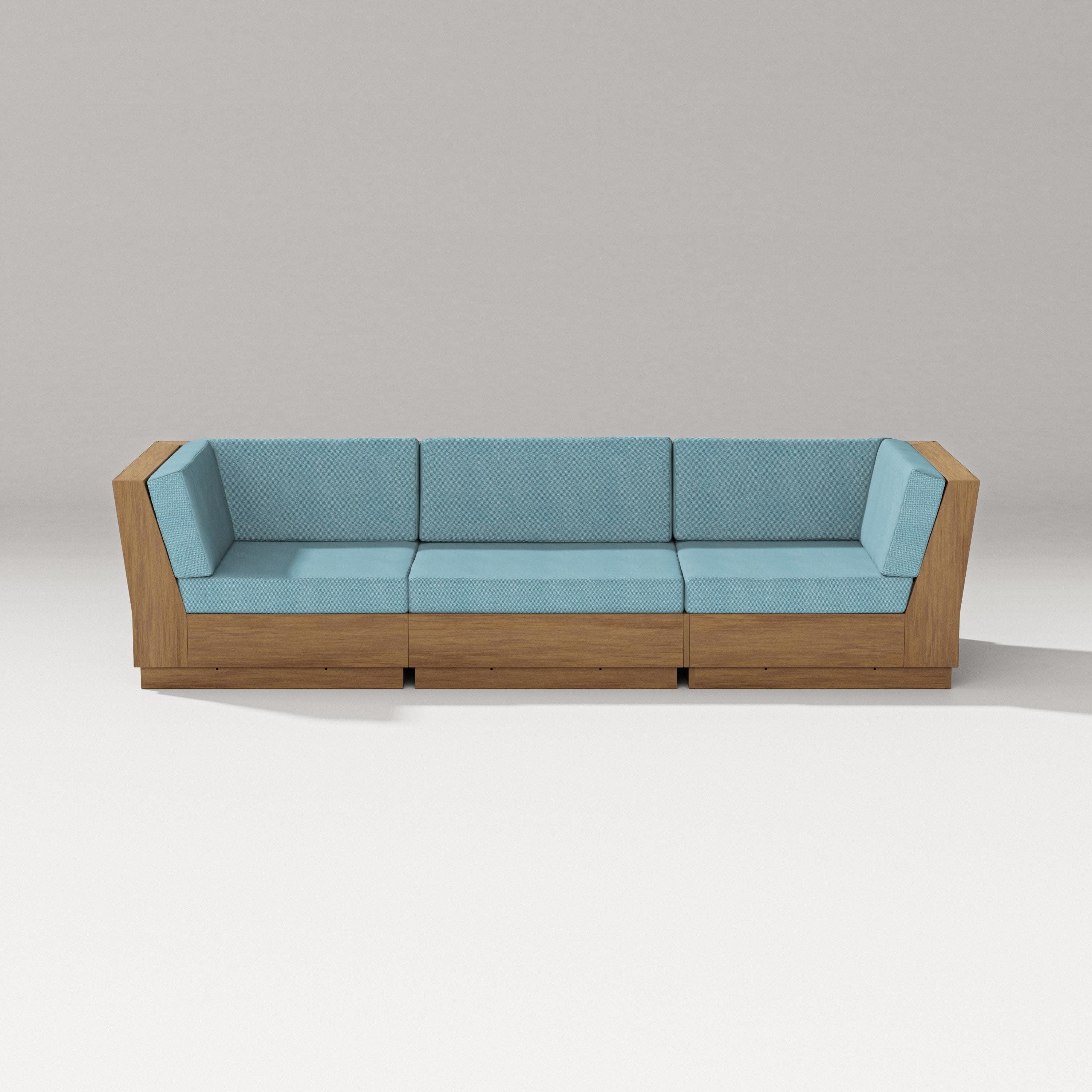 Elevate Sofa Sectional in Natural / Lattice Sky Blue
