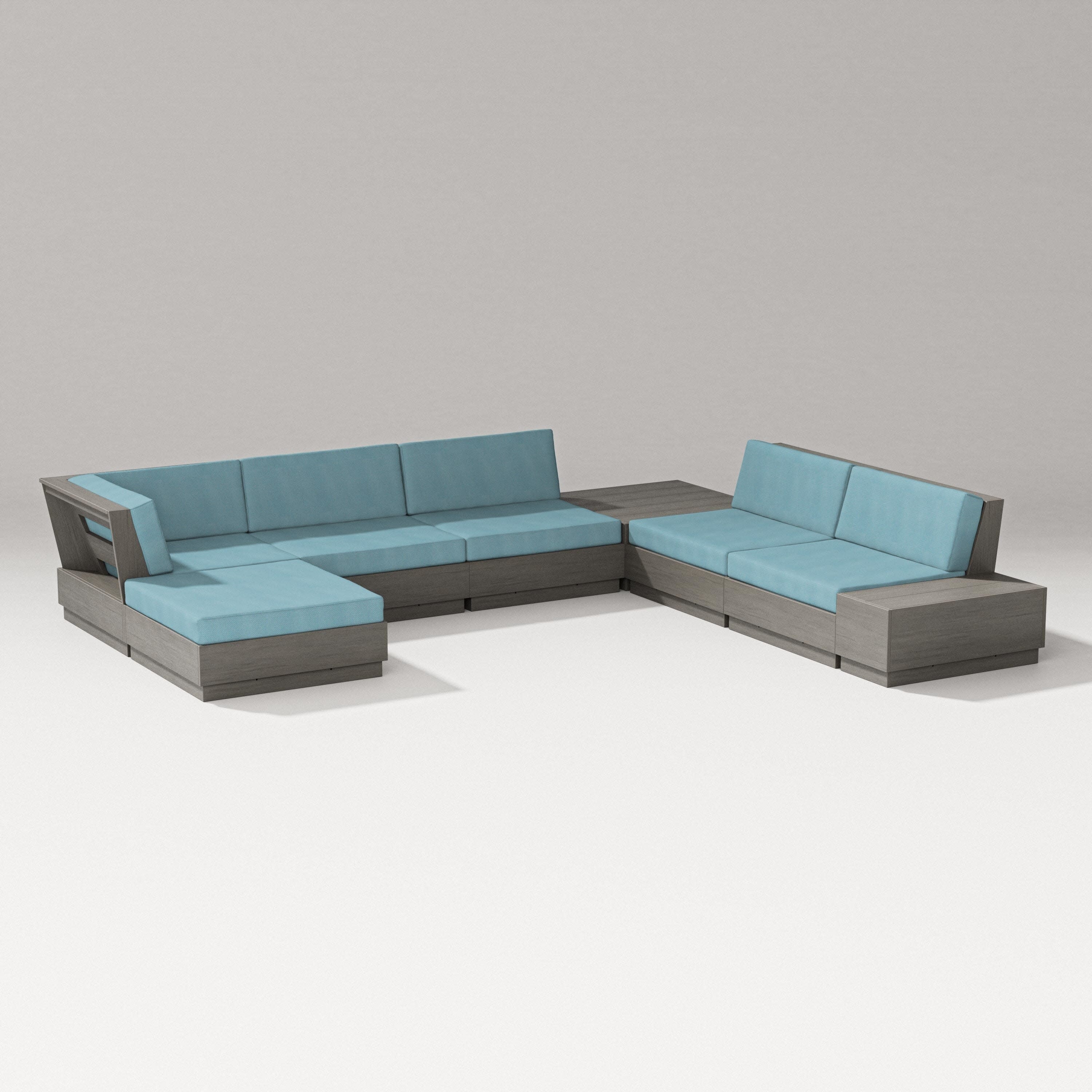 Elevate 8-Piece Corner Sectional in Driftwood / Lattice Sky Blue