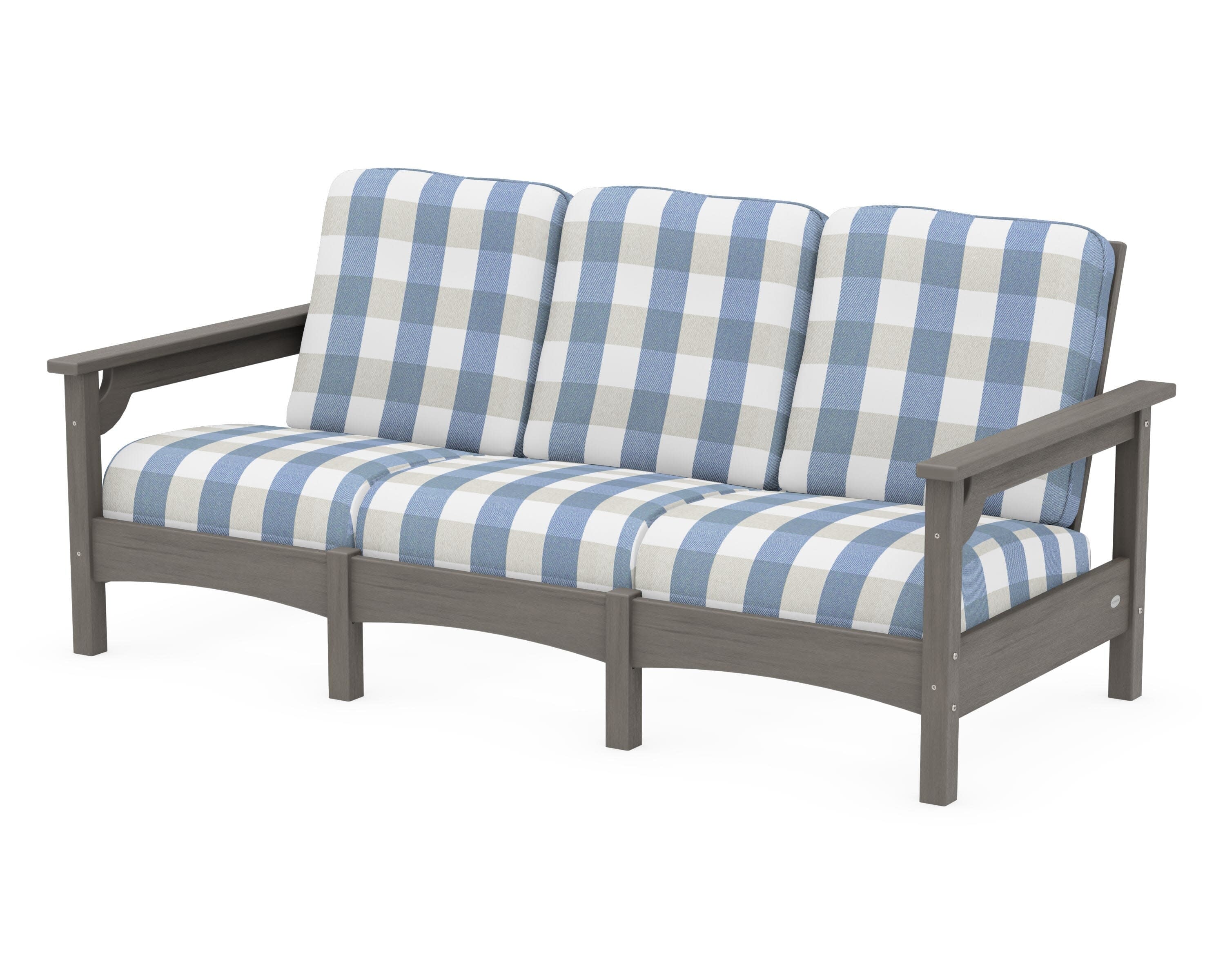 Club Sofa in Driftwood / Buffalo Plaid Sky Blue