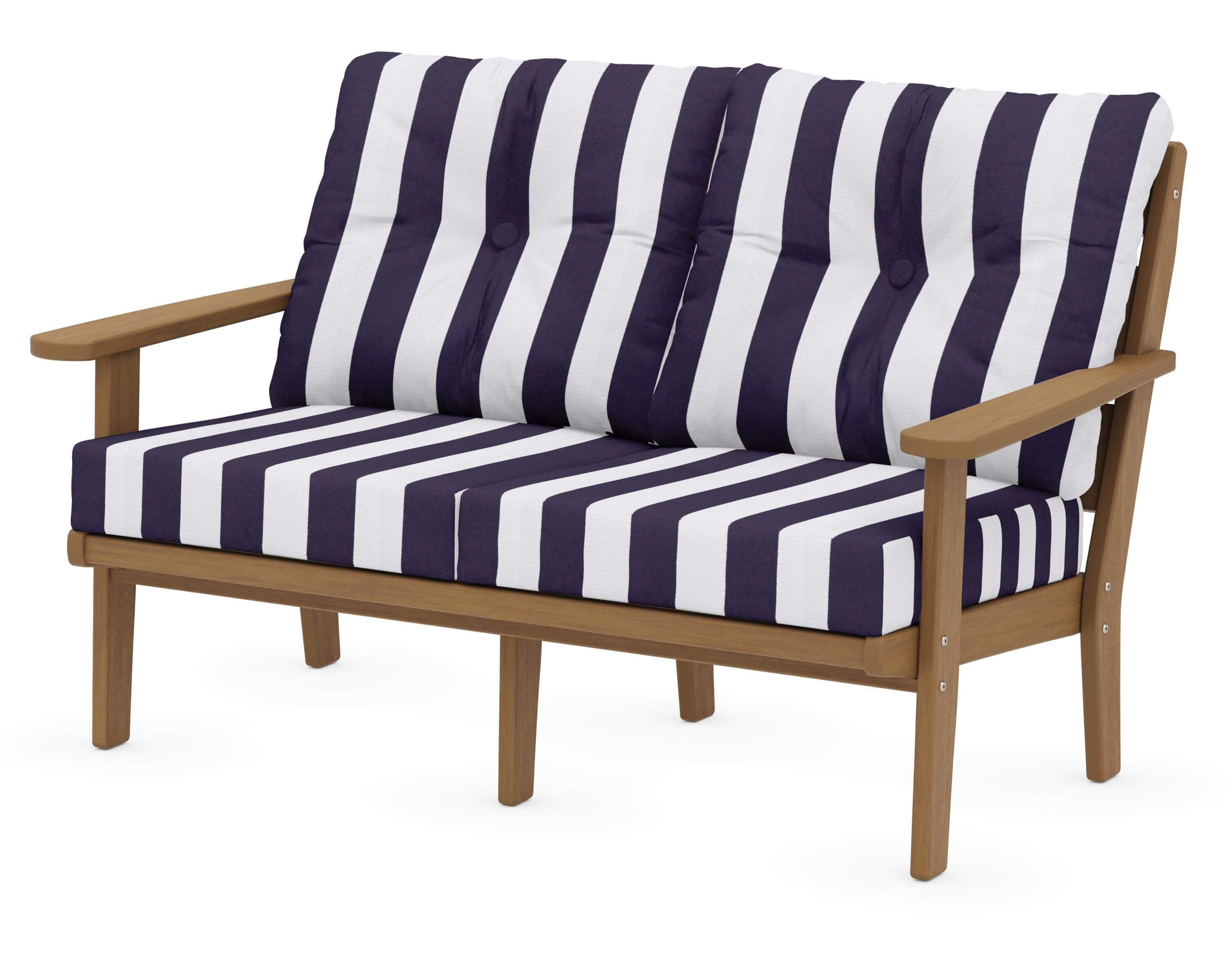 Lakeside Deep Seating Loveseat in Natural / Cabana Stripe Navy