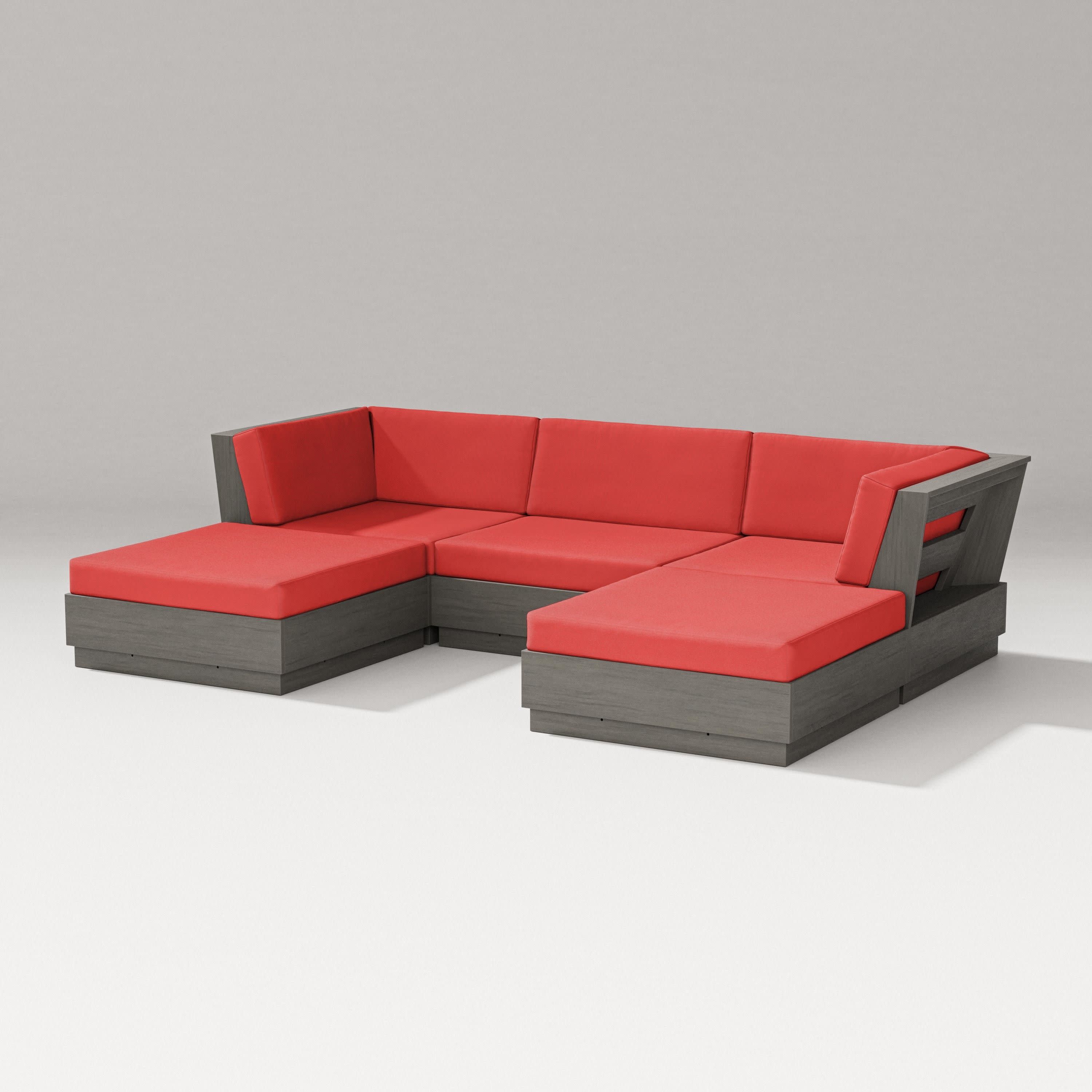 Elevate Double Chaise Sectional in Driftwood / Crimson Linen