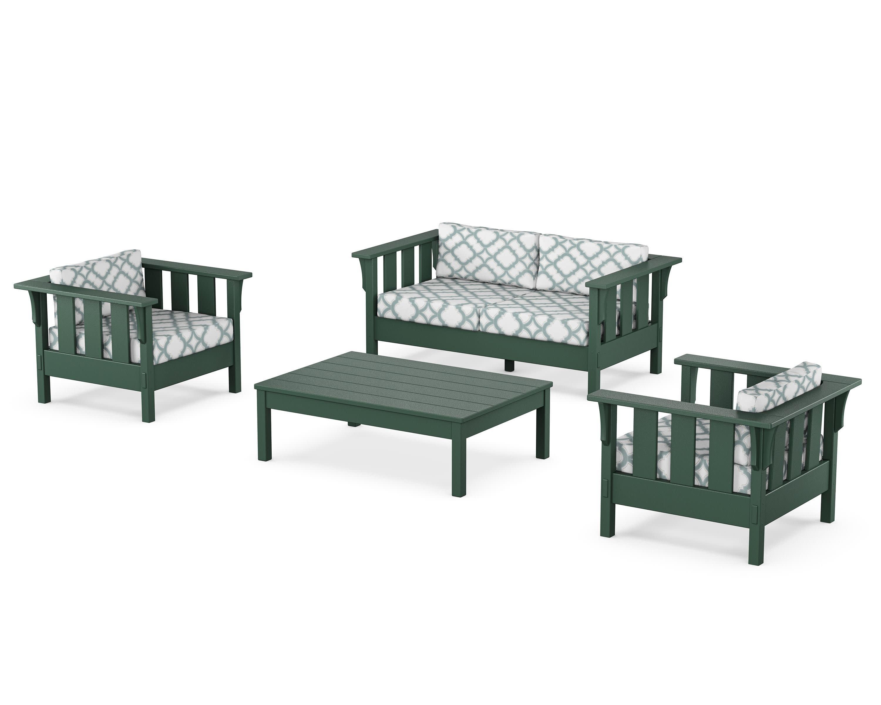 Acadia 4-Piece Deep Seating Set with Loveseat in Green / Trellis Glacier Spa