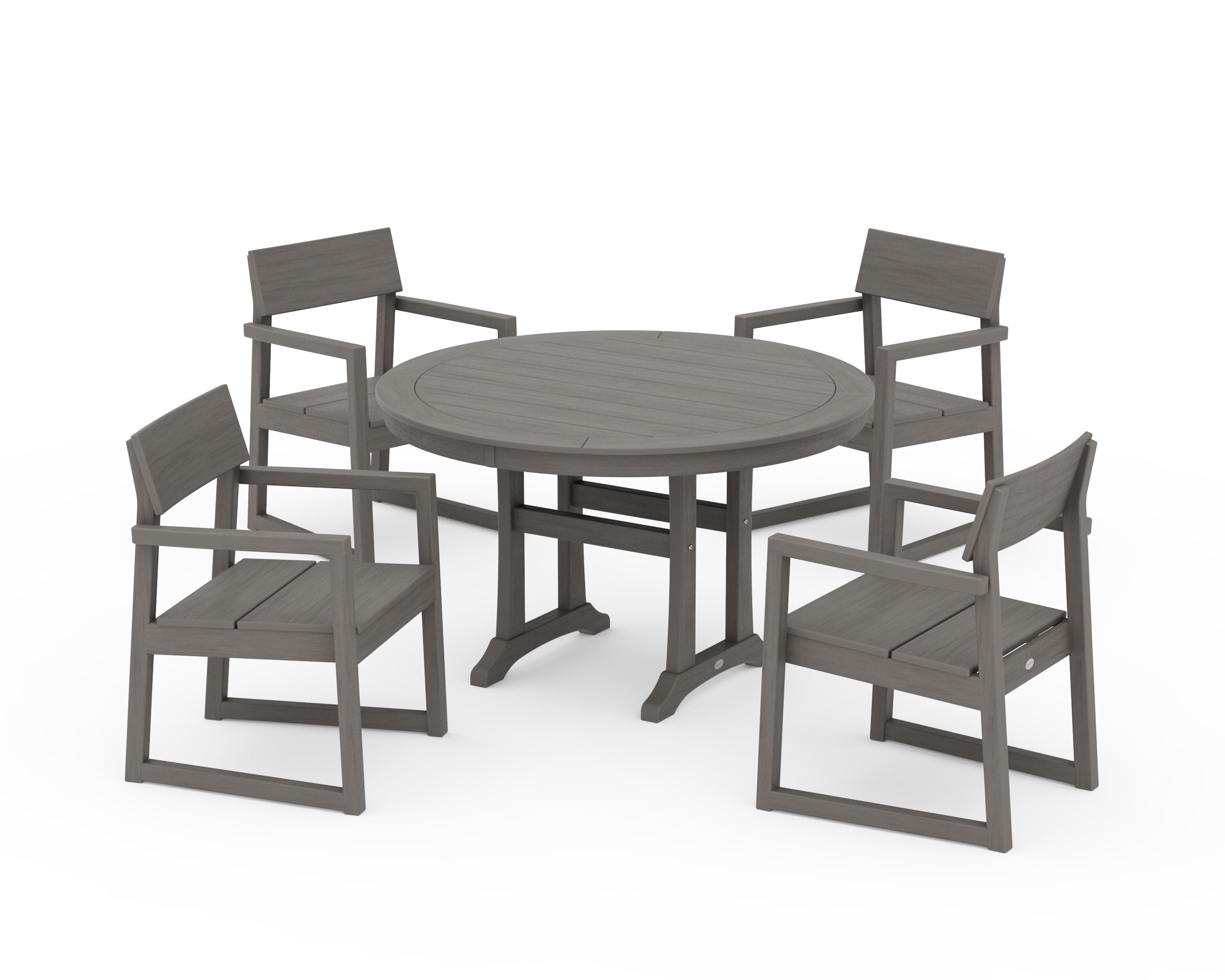 EDGE 5-Piece Round Dining Set with Trestle Legs in Driftwood