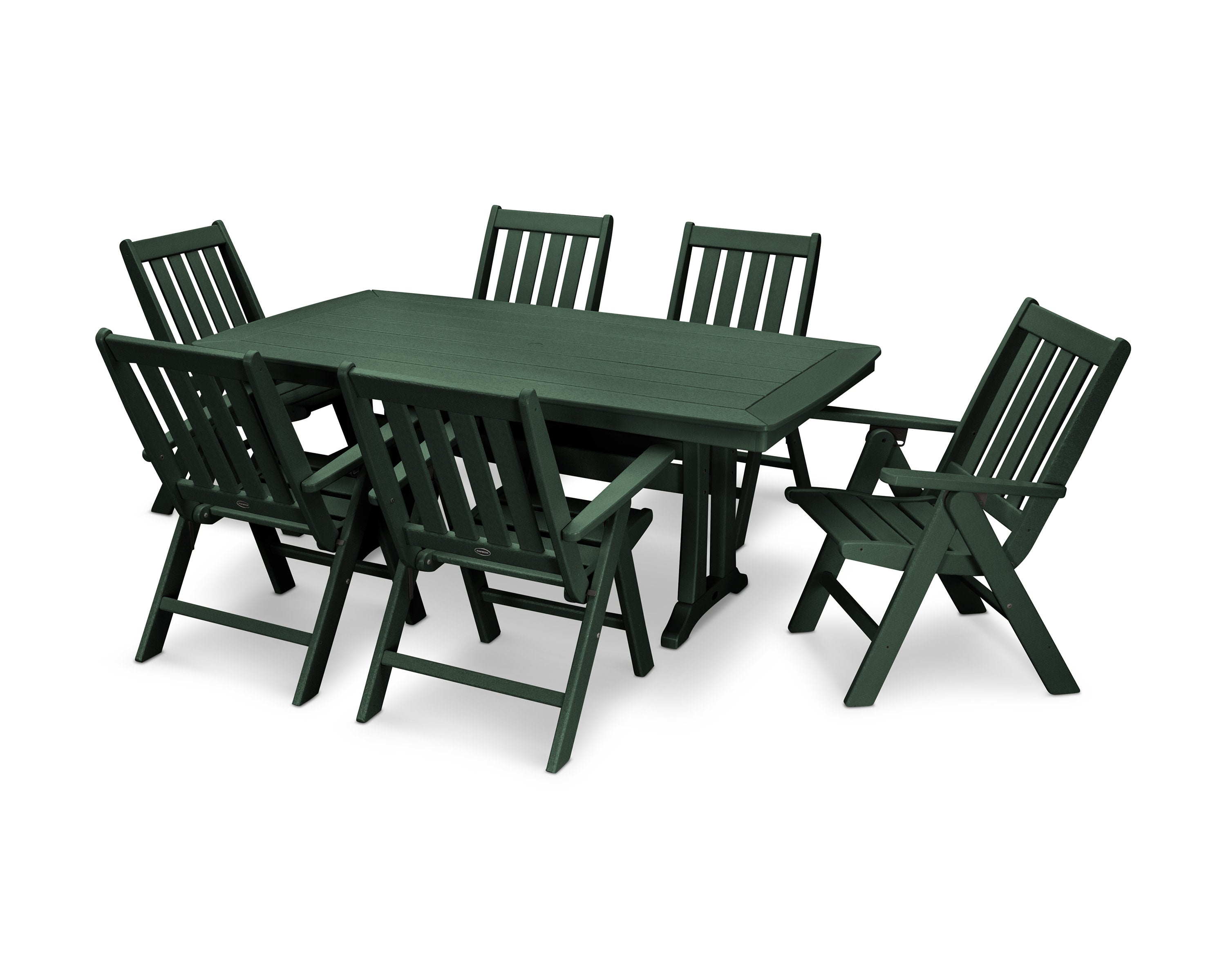 Vineyard Folding Chair 7-Piece Dining Set with Trestle Legs in Green