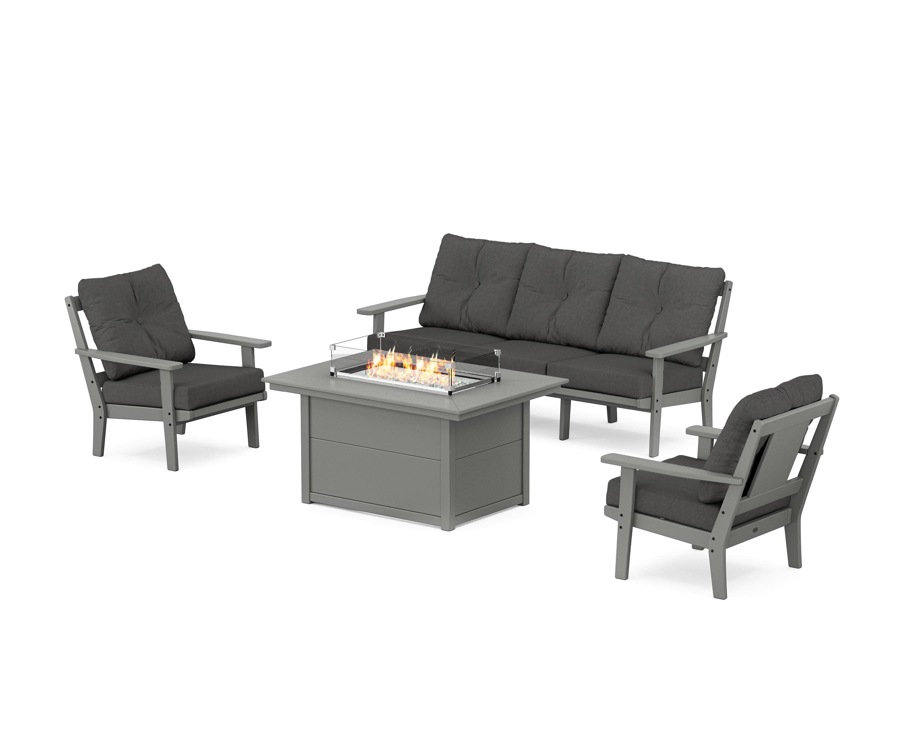 Prairie Deep Seating Fire Pit Table Set in Slate Grey / Spectrum Carbon