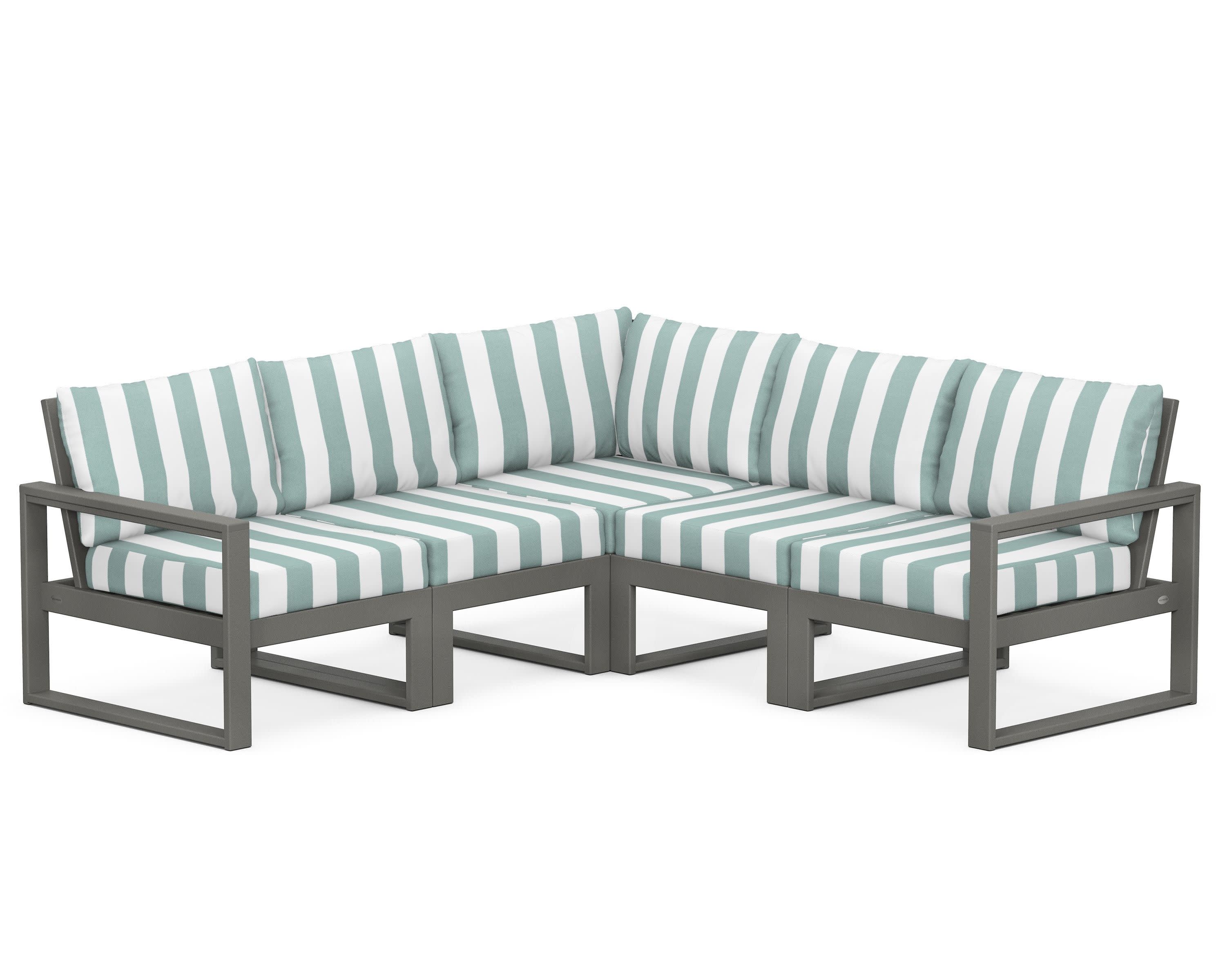 EDGE 5-Piece Modular Deep Seating Set in Slate Grey / Cabana Stripe Glacier Spa