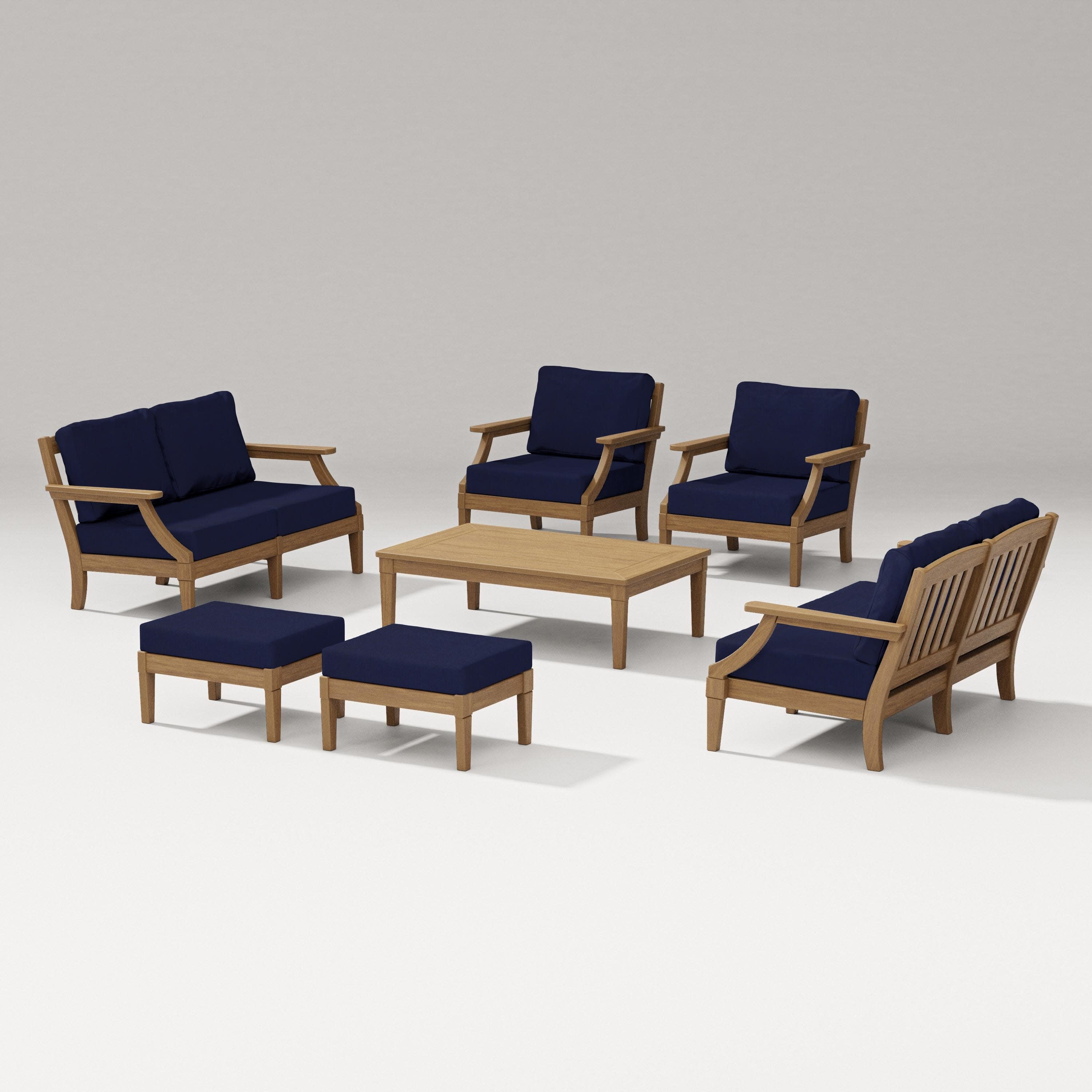 Estate 7-Piece Lounge Loveseat Set in Natural / Navy
