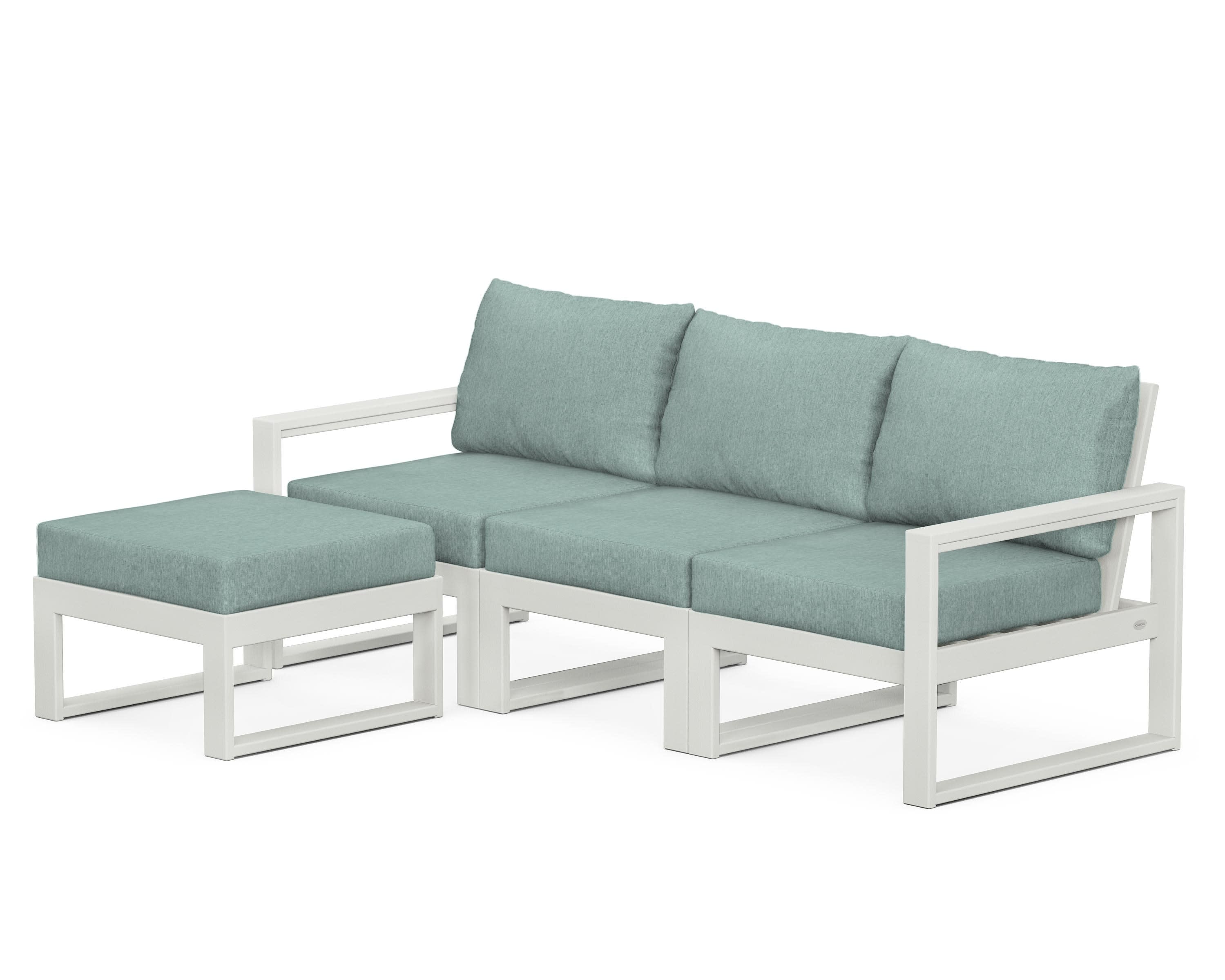 EDGE 4-Piece Modular Deep Seating Set with Ottoman in Vintage White / Glacier Spa