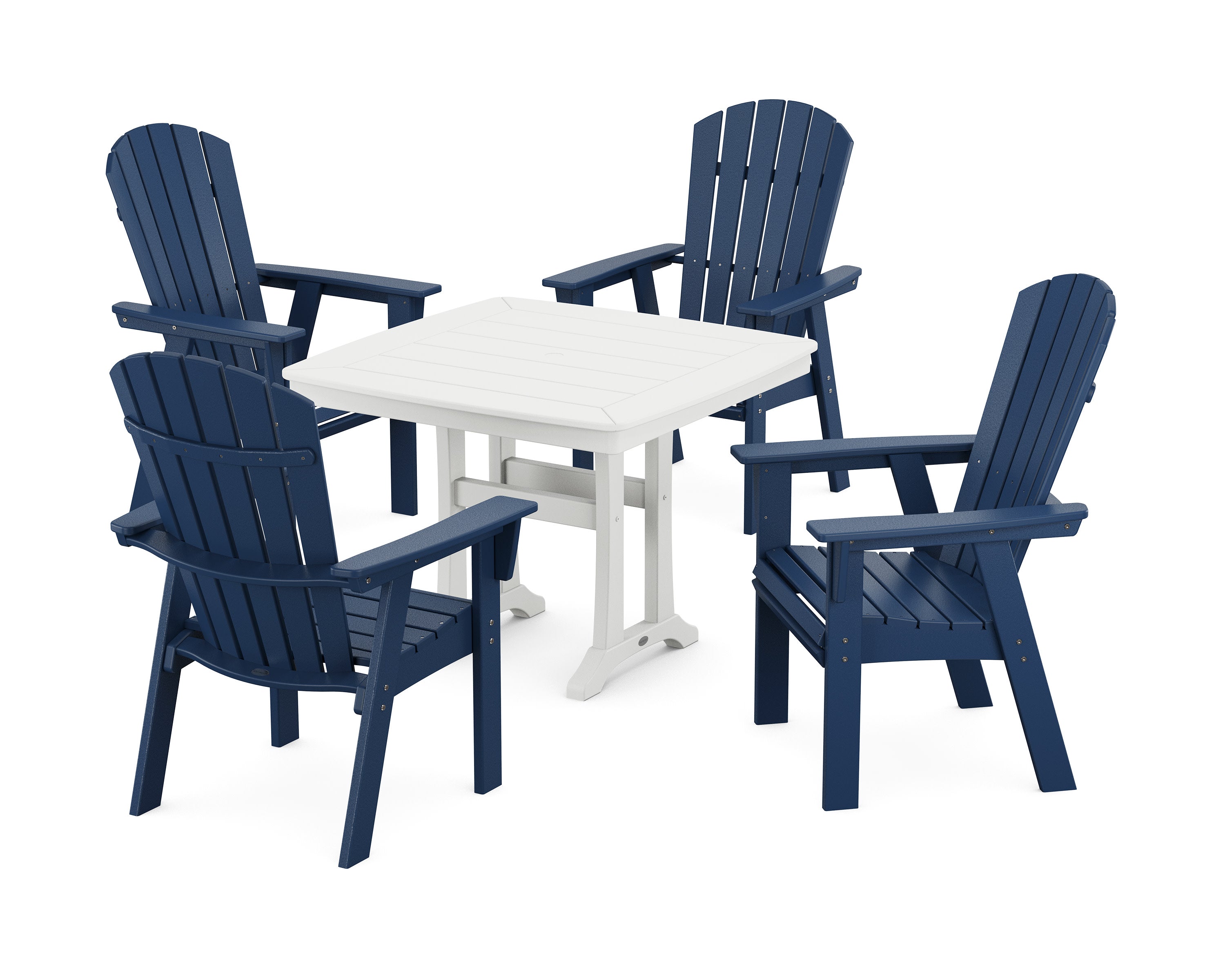 Nautical Adirondack 5-Piece Dining Set with Trestle Legs in Navy / White
