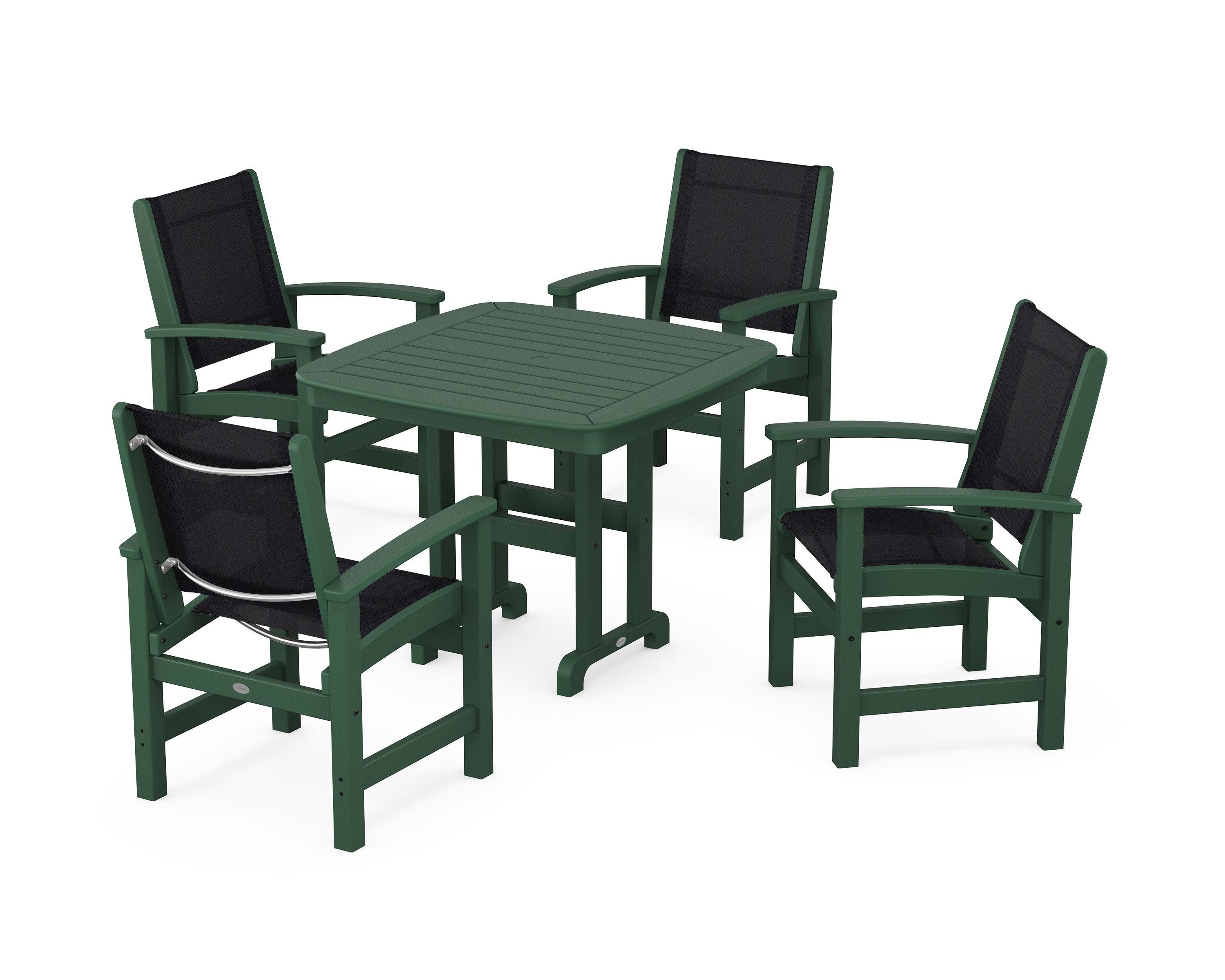 Coastal 5-Piece Dining Set in Green / Black Sling