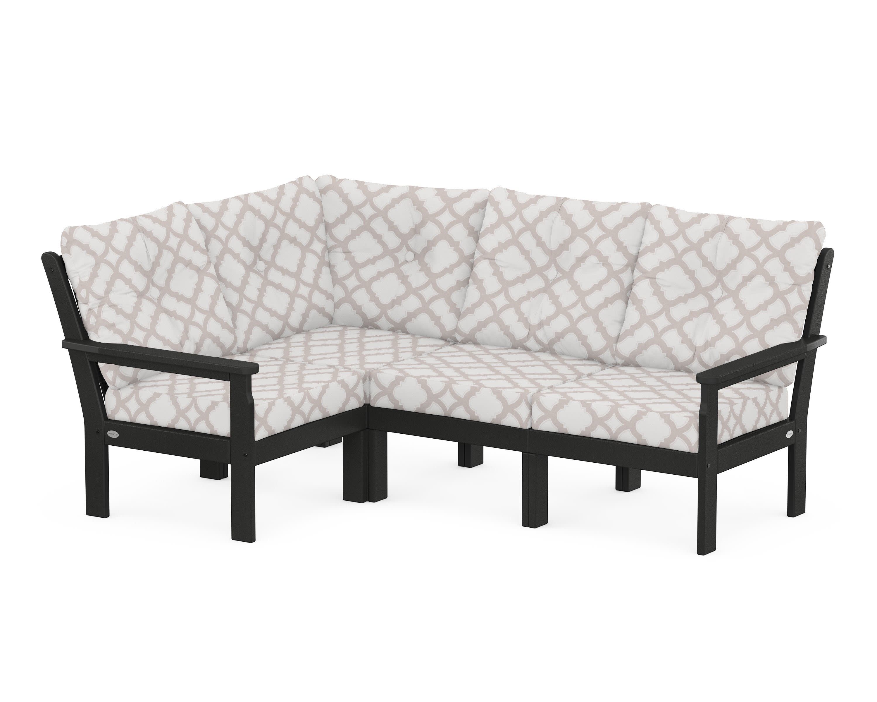 Vineyard 4-Piece Sectional in Black / Trellis Dune Burlap