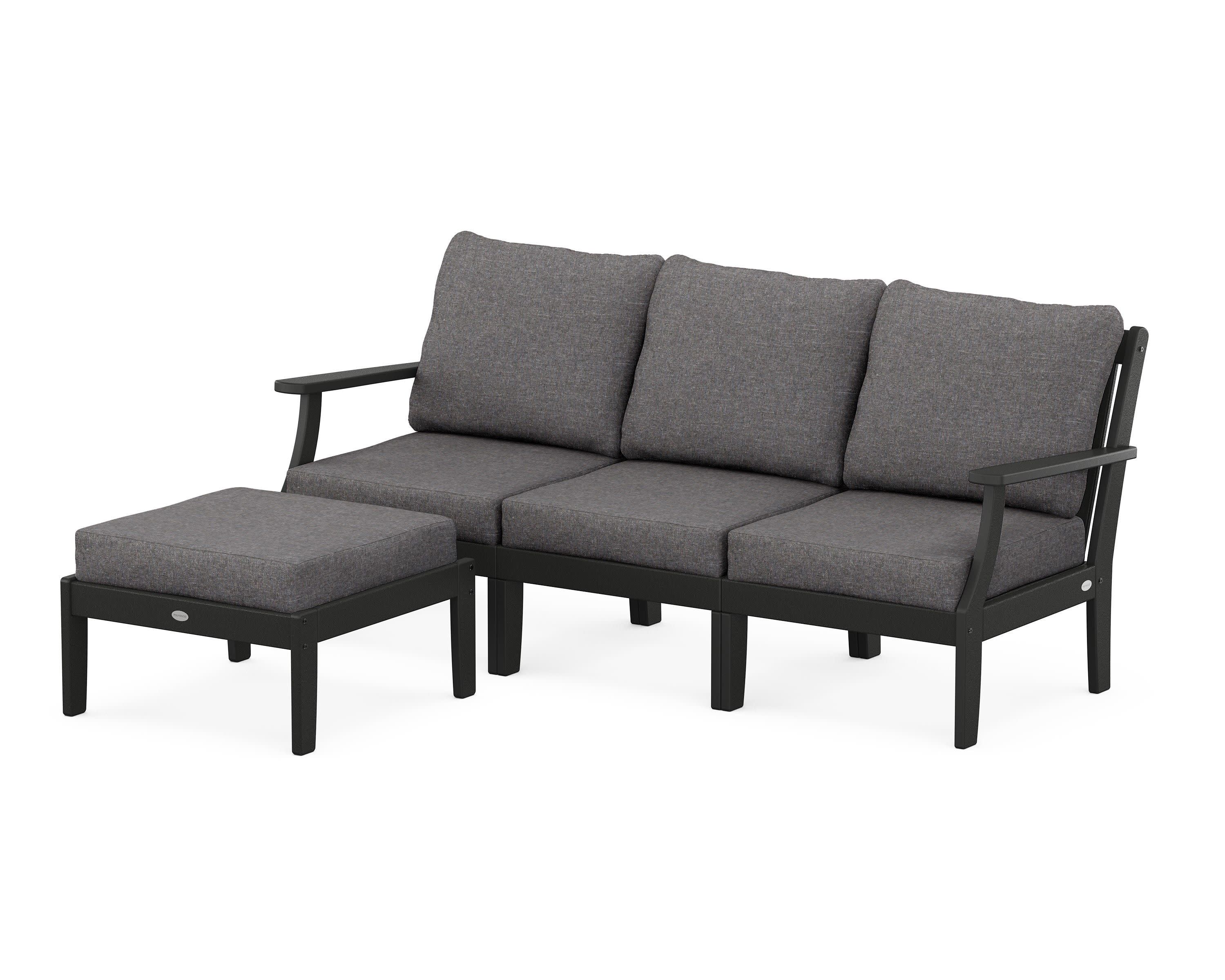 Braxton Modular 4-Piece Deep Seating Set with Ottoman in Black / Ash Charcoal
