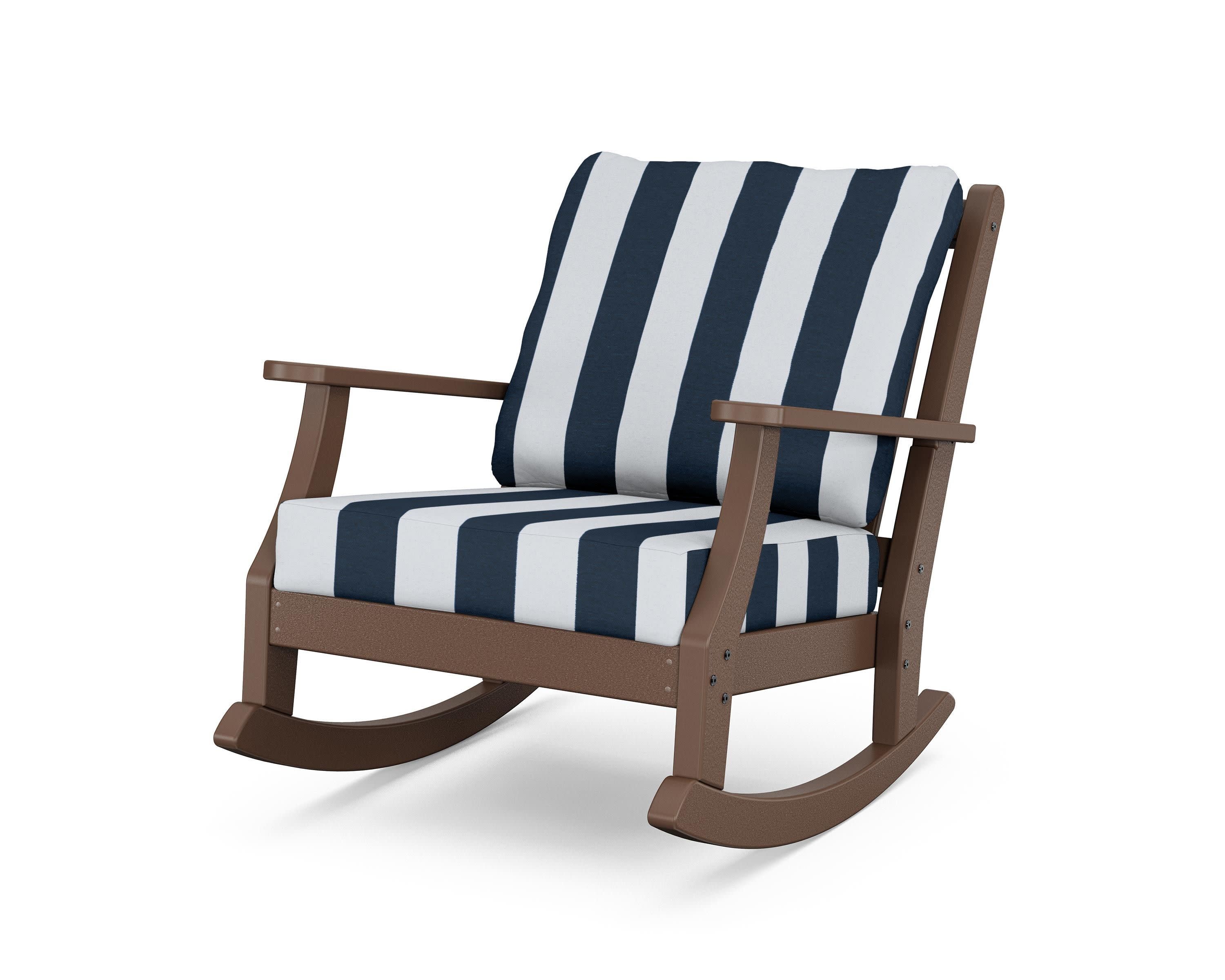 Wovendale Deep Seating Rocking Chair in Mahogany / Cabana Stripe Marine Indigo