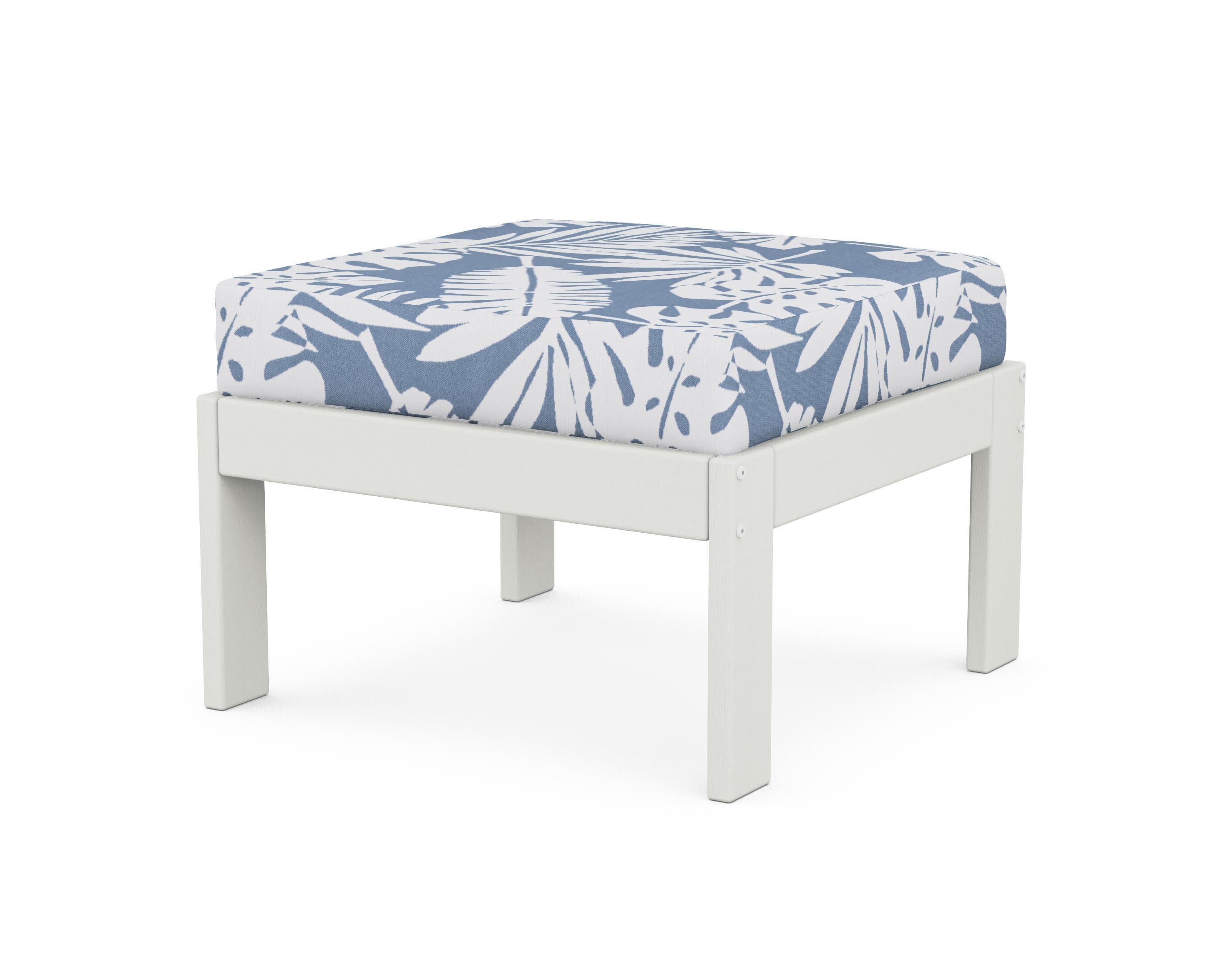 Vineyard Modular Ottoman in Vintage White / Leaf Sky Blue