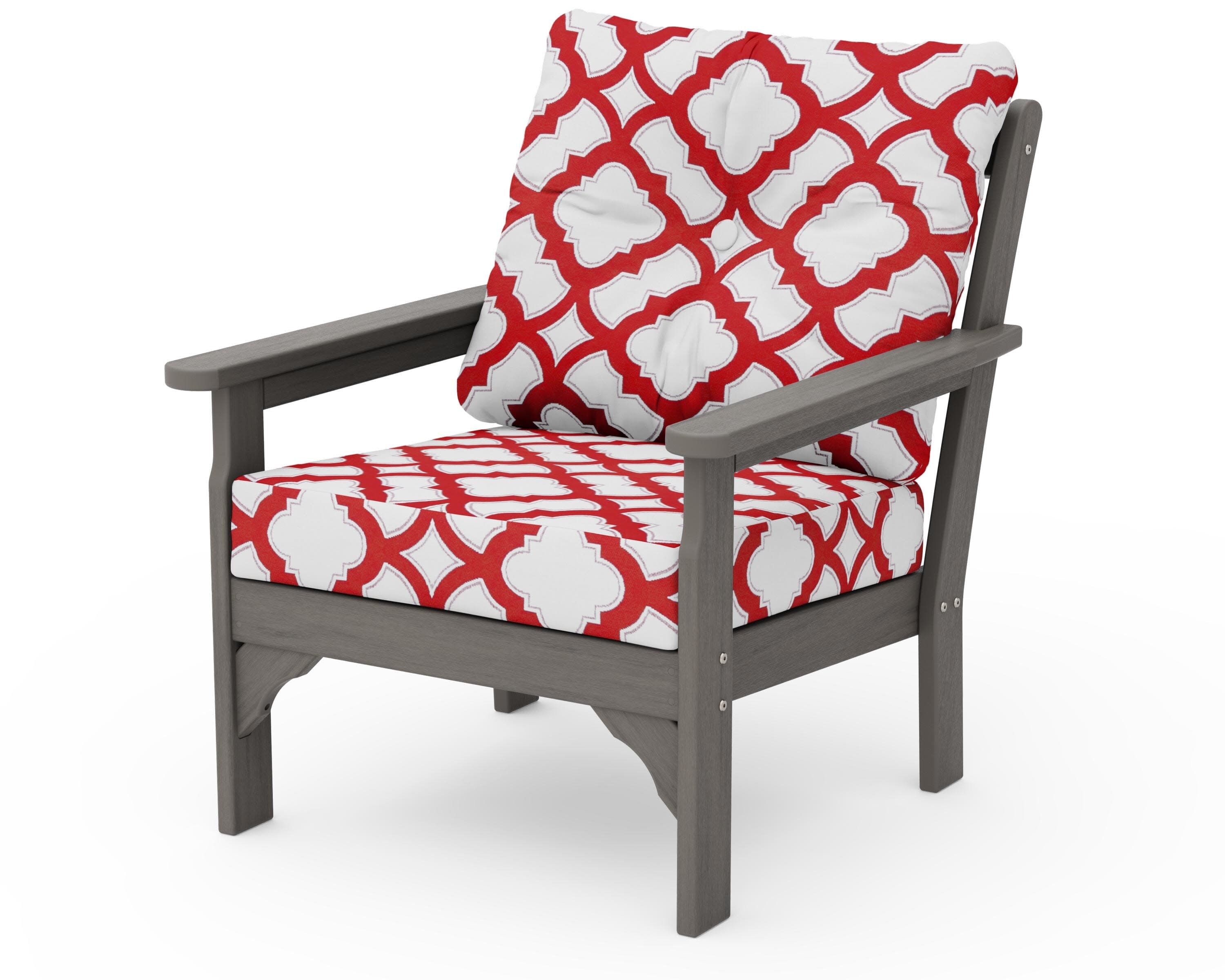 Vineyard Deep Seating Chair in Driftwood / Trellis Crimson