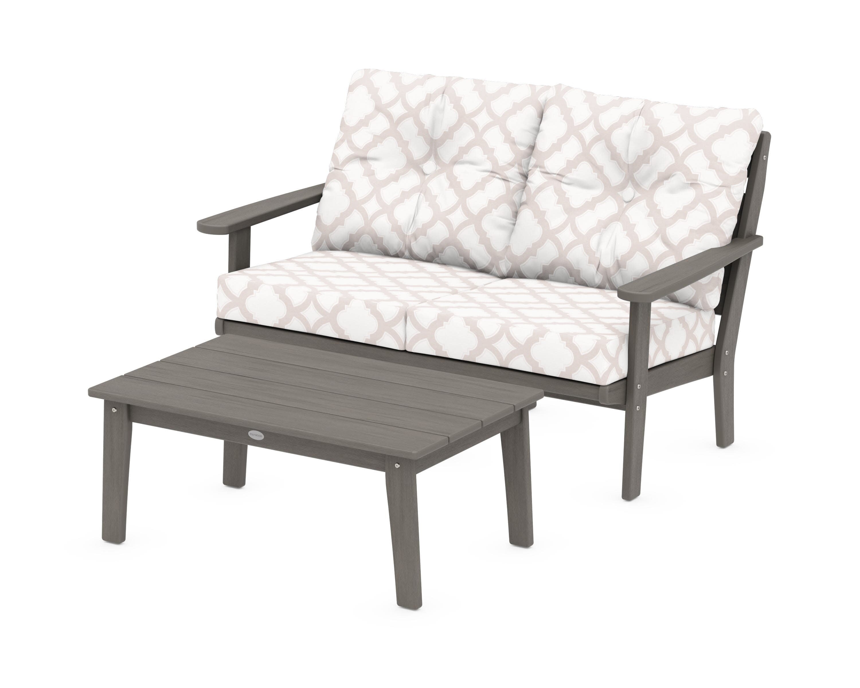 Lakeside 2-Piece Lounge Loveseat Set in Driftwood / Trellis Dune Burlap