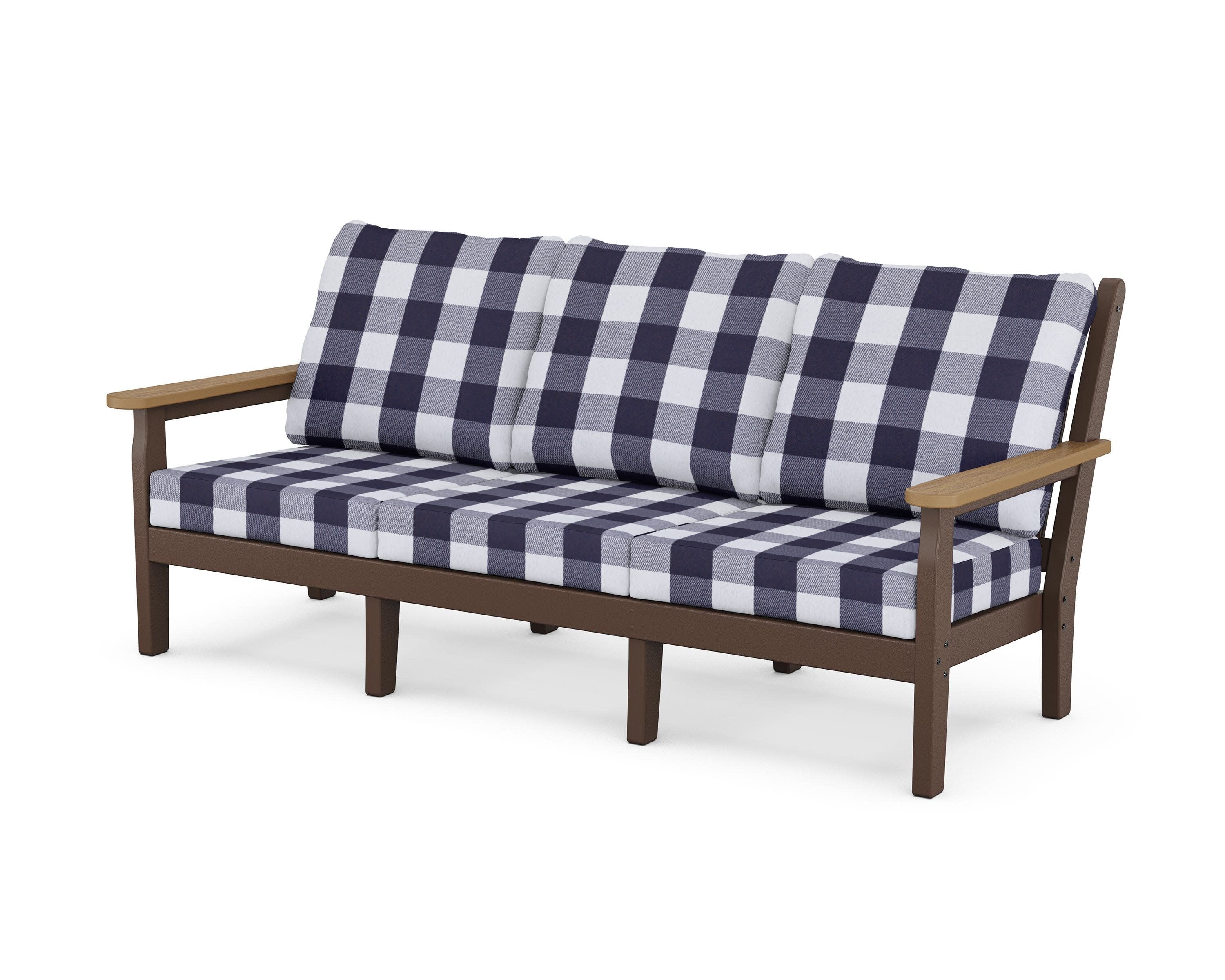 Chippendale Deep Seating Sofa in Mahogany / Natural / Buffalo Plaid Navy