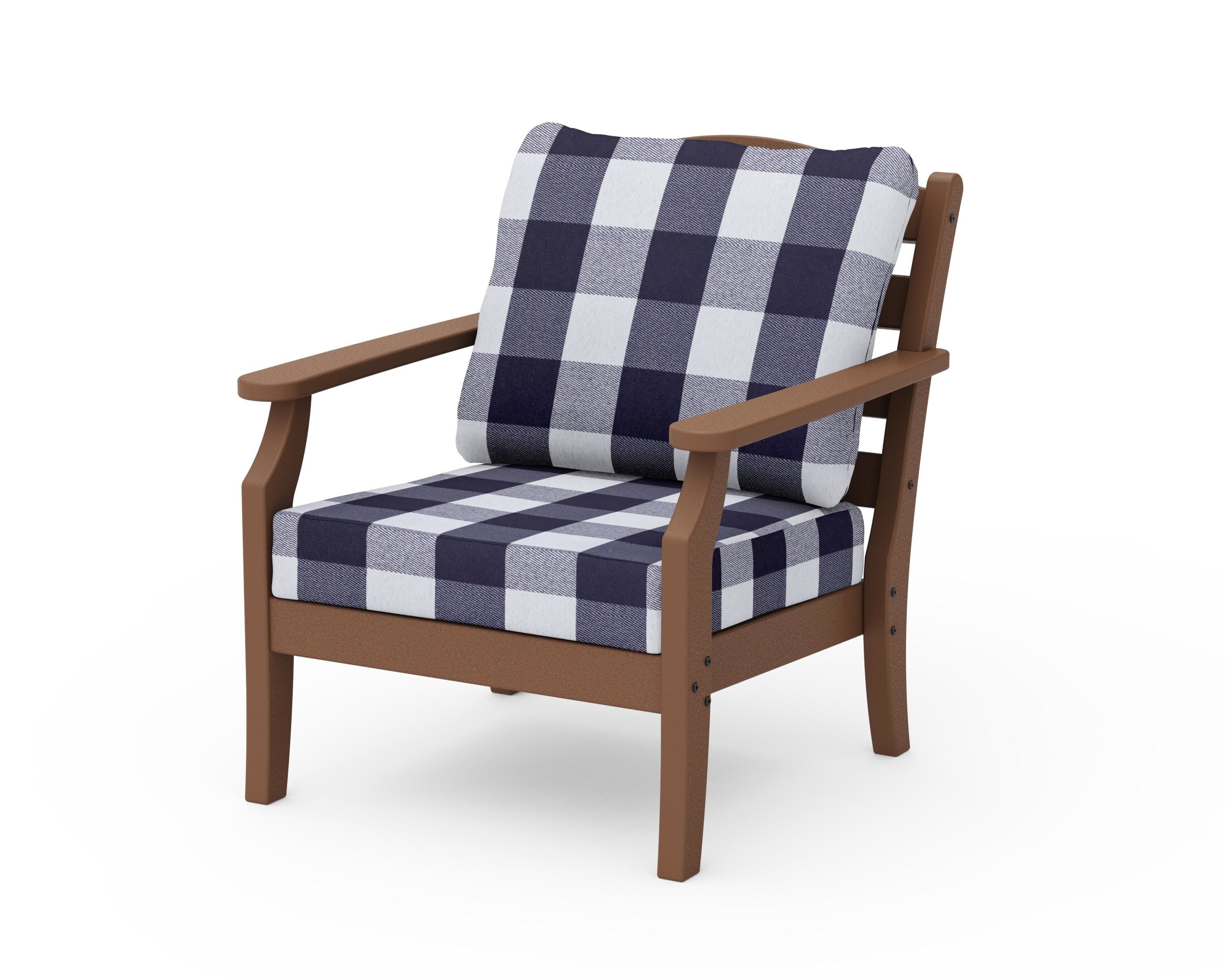 Savannah Deep Seating Chair in Teak / Buffalo Plaid Navy