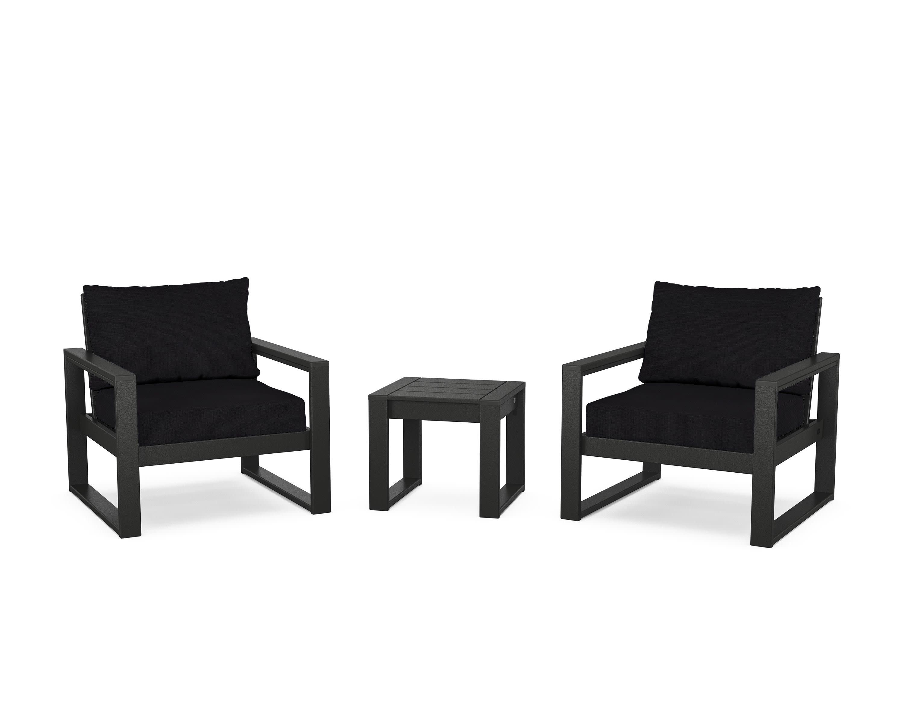 EDGE Sectional 3-Piece Deep Seating Set in Black / Midnight Linen
