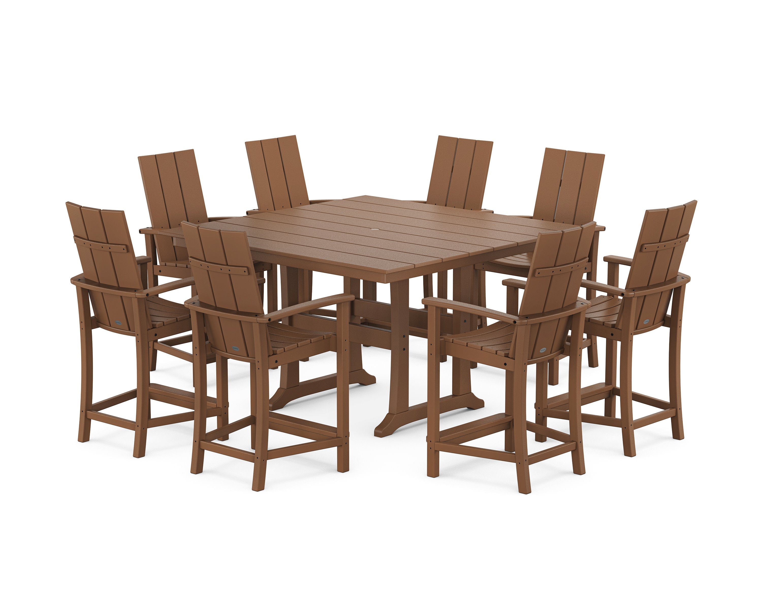 Modern Adirondack 9-Piece Farmhouse Trestle Counter Set in Teak