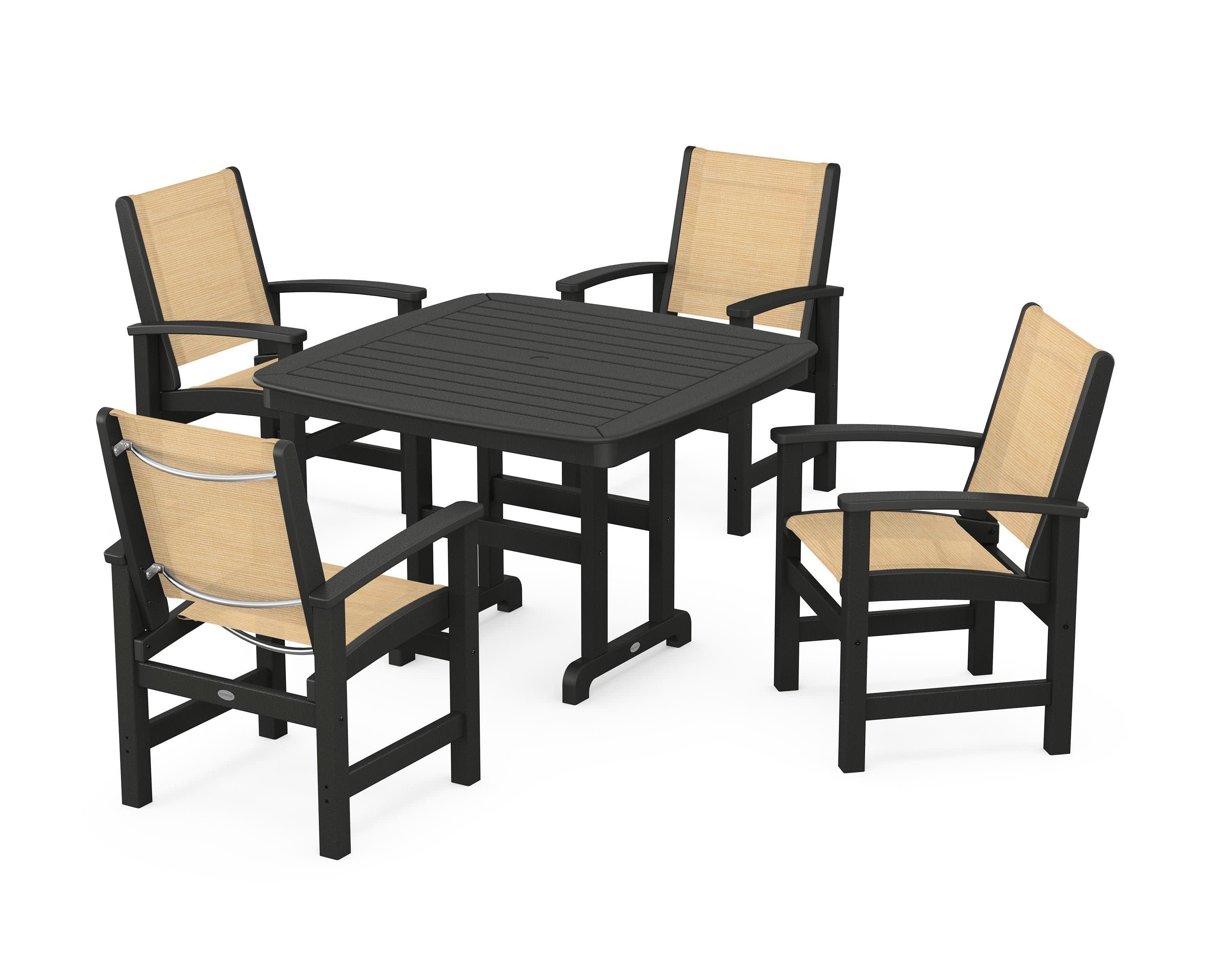 Coastal 5-Piece Dining Set in Black / Dupioni Apricot Sling