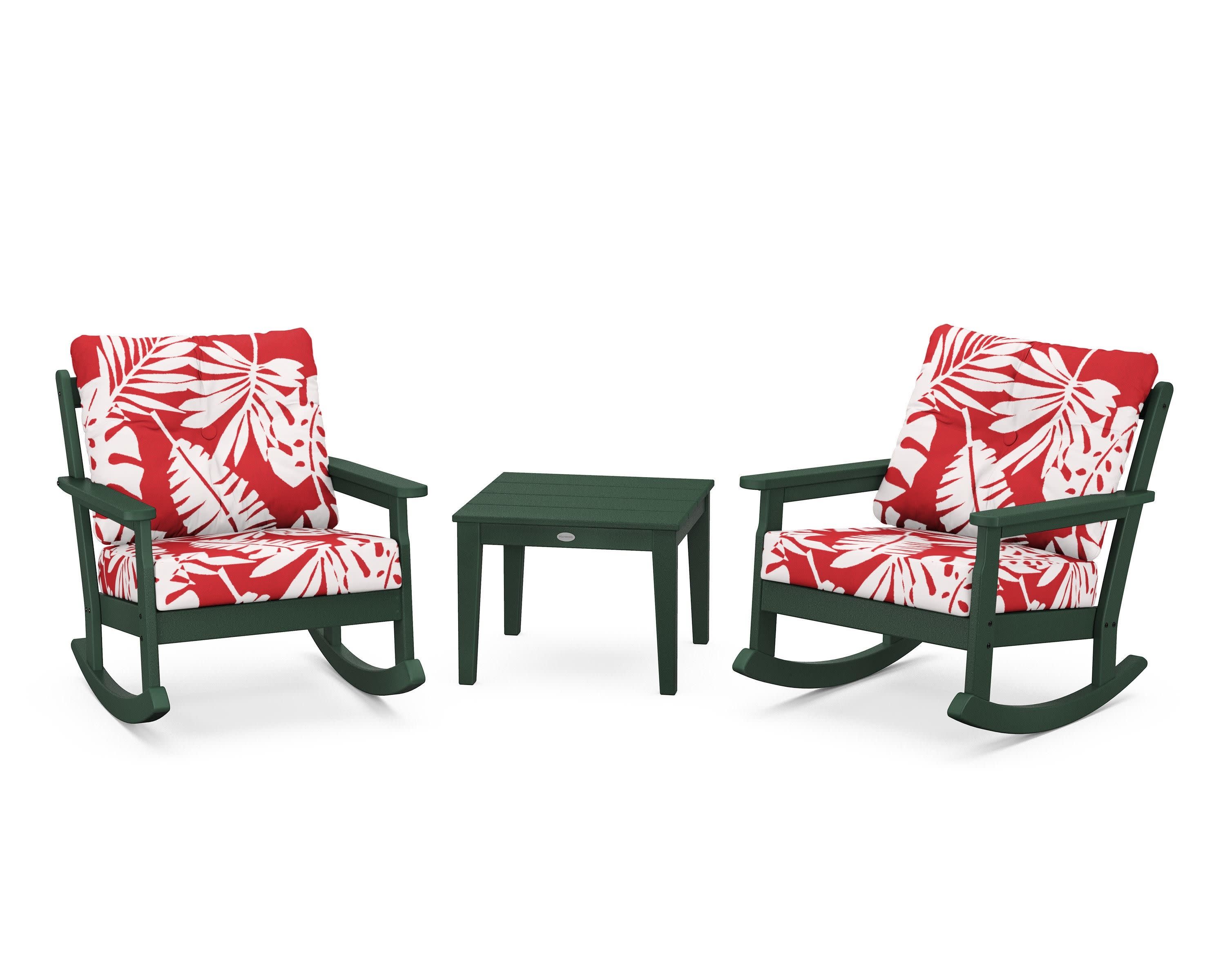Vineyard 3-Piece Deep Seating Rocker Set in Green / Leaf Crimson