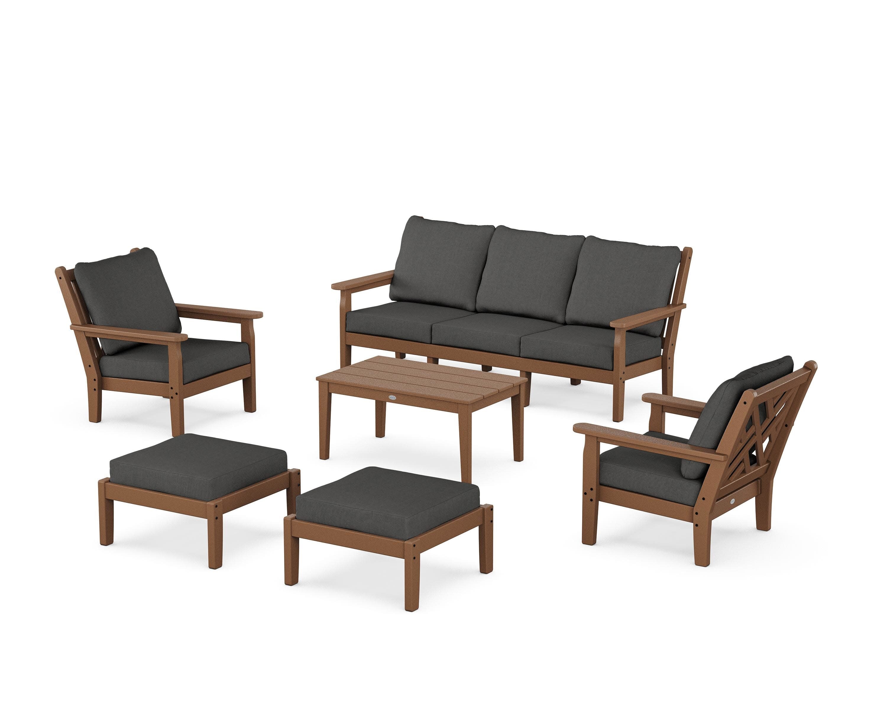 Chippendale 6-Piece Lounge Sofa Set in Teak / Spectrum Carbon