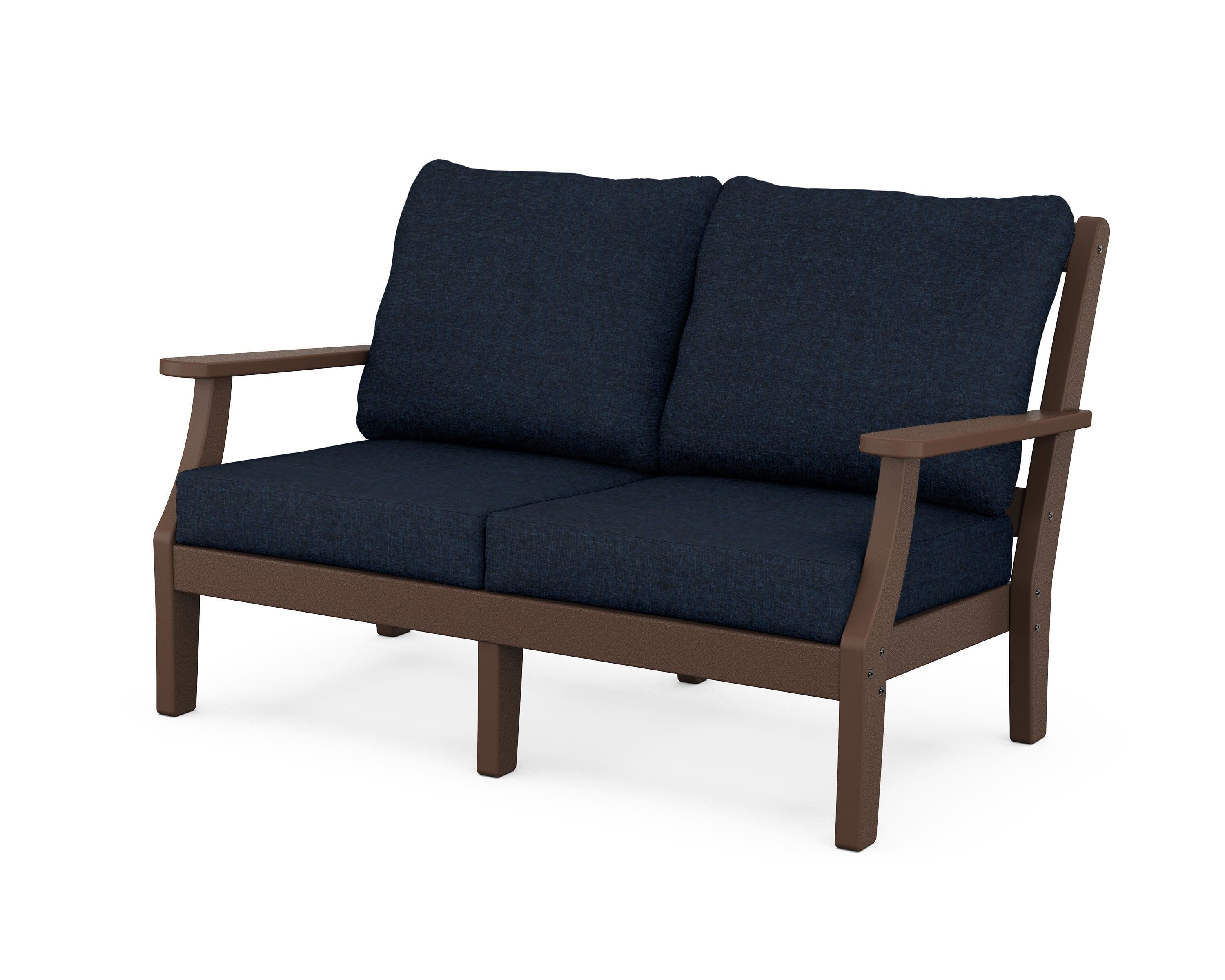 Chinoiserie Deep Seating Loveseat in Mahogany / Marine Indigo